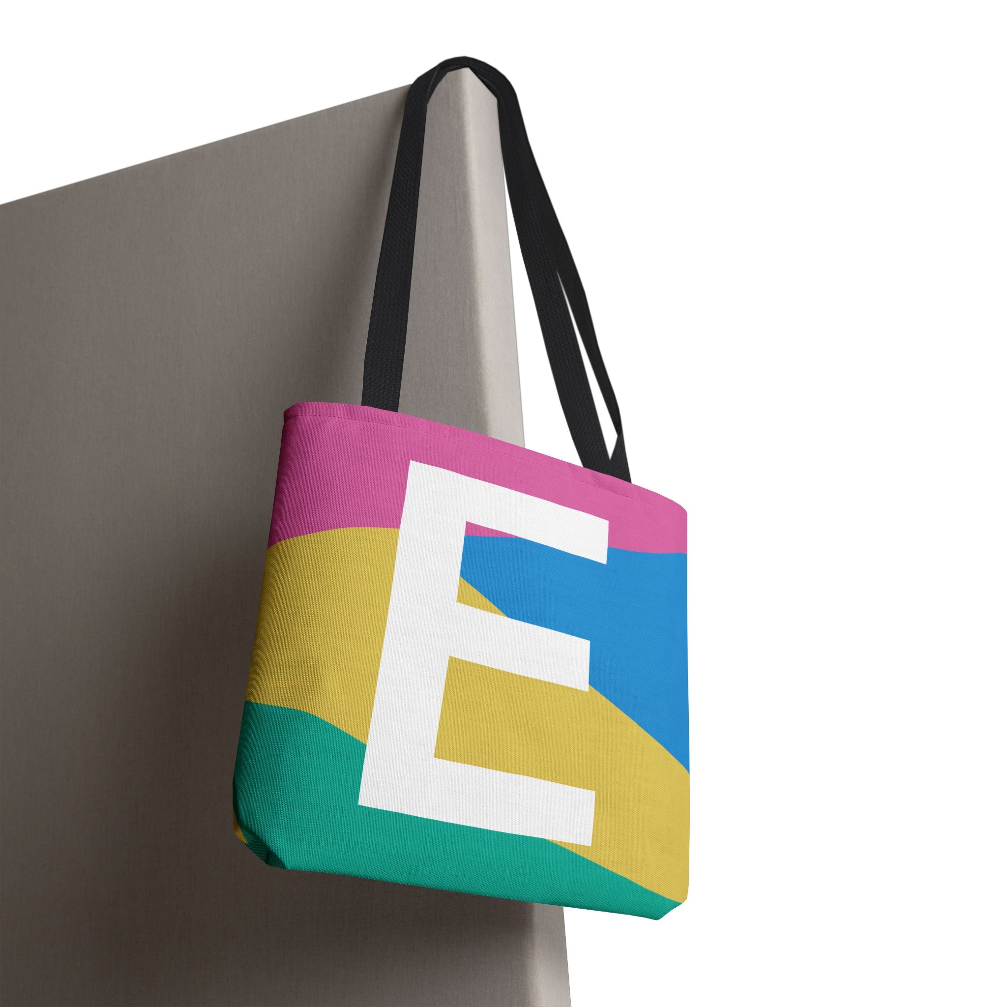 Monogram 'E' Colorblock Tote Bag — Personalized Initial E Shoulder Tote