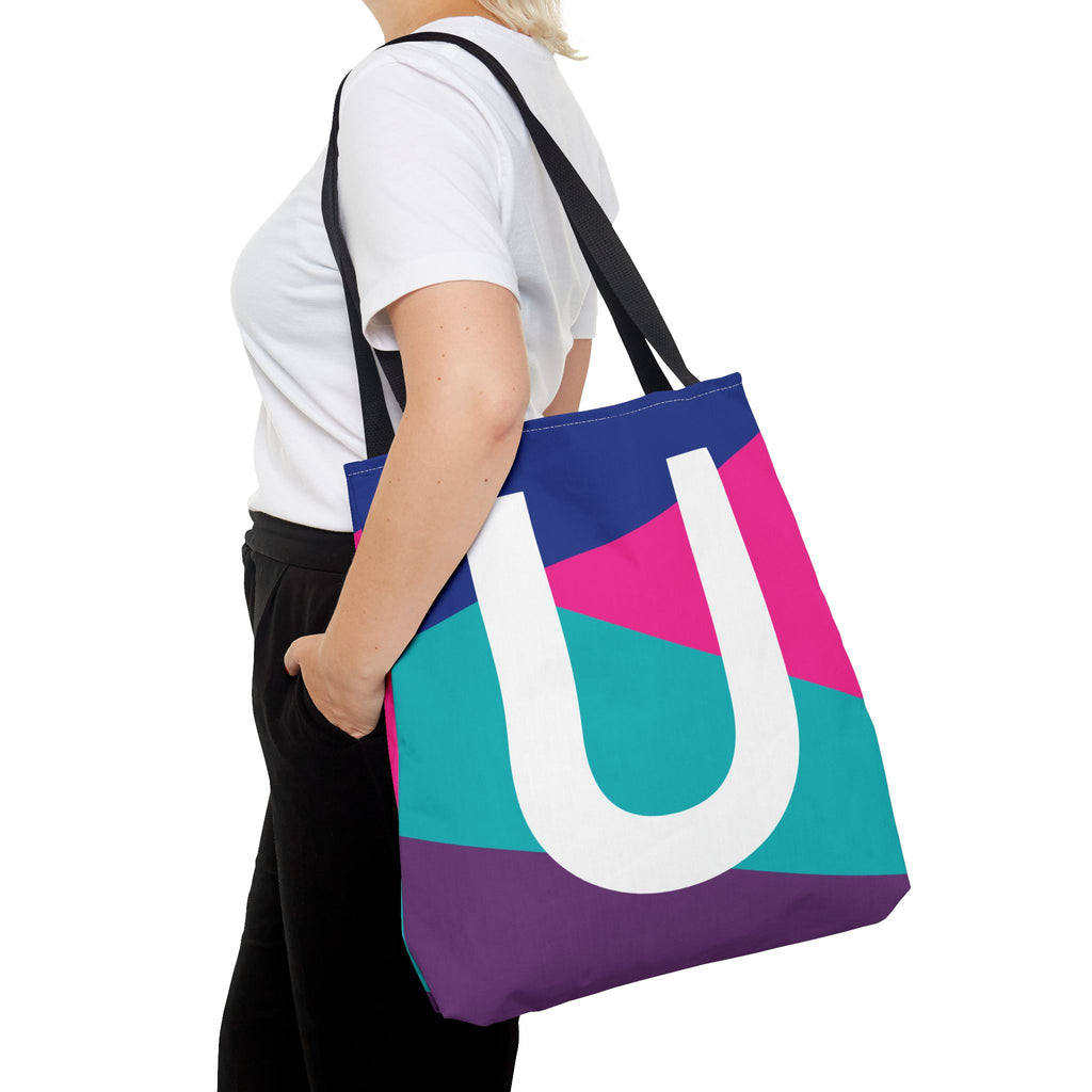 Monogram 'U' Colorblock Tote Bag — Personalized Initial U Shoulder Tote
