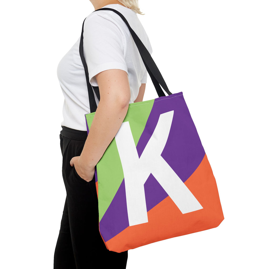 Monogram 'K' Colorblock Tote Bag — Personalized Initial K Shoulder Tote
