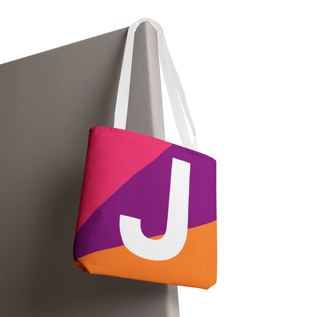Monogram 'J' Colorblock Tote Bag — Personalized Initial J Shoulder Tote