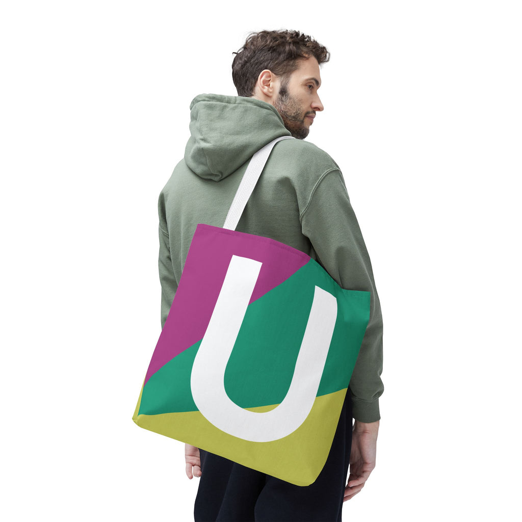 Monogram 'U' Colorblock Tote Bag — Personalized Initial U Shoulder Tote
