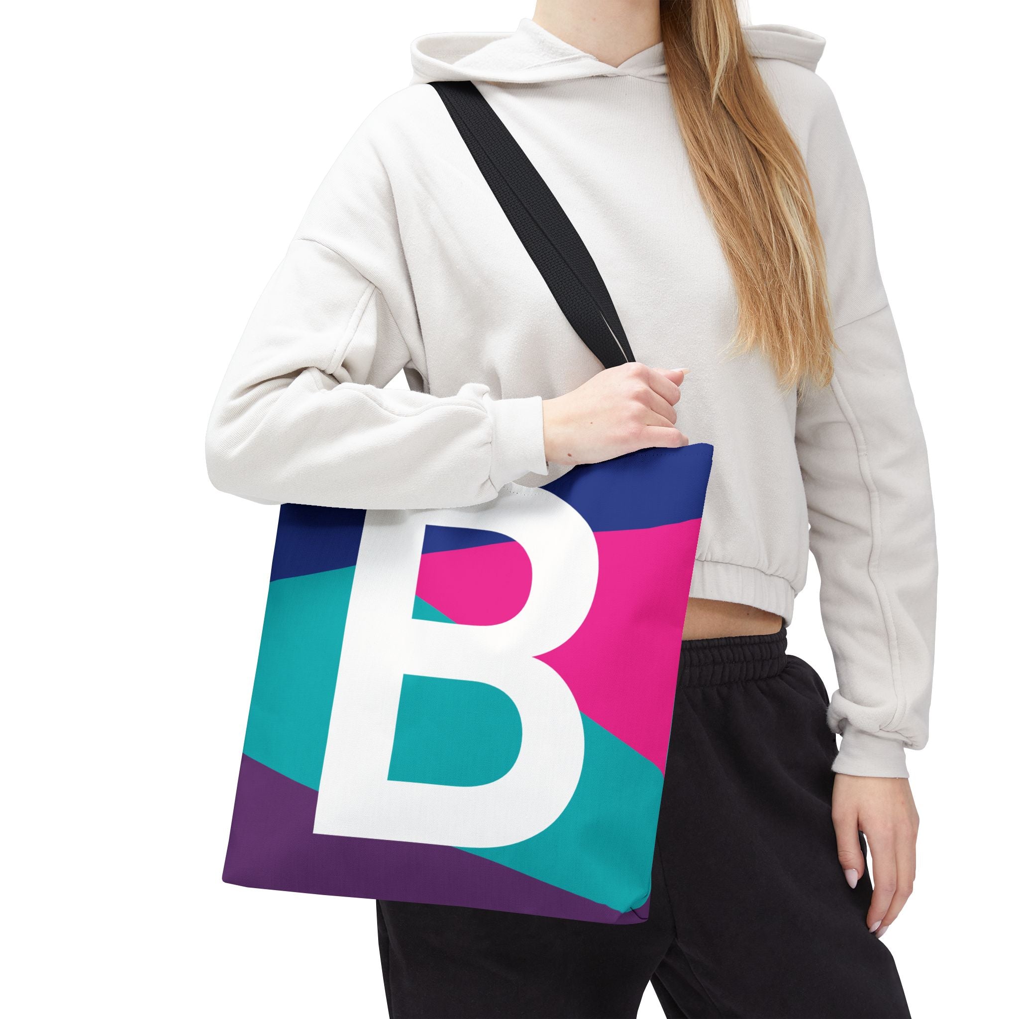 Monogram 'B' Colorblock Tote Bag — Personalized Initial B Shoulder Tote