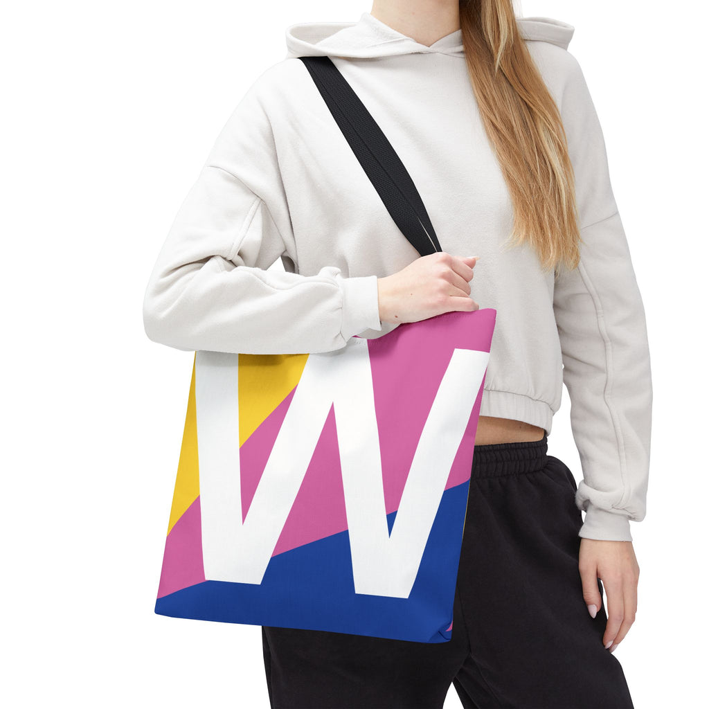 Monogram 'W' Colorblock Tote Bag — Personalized Initial W Shoulder Tote