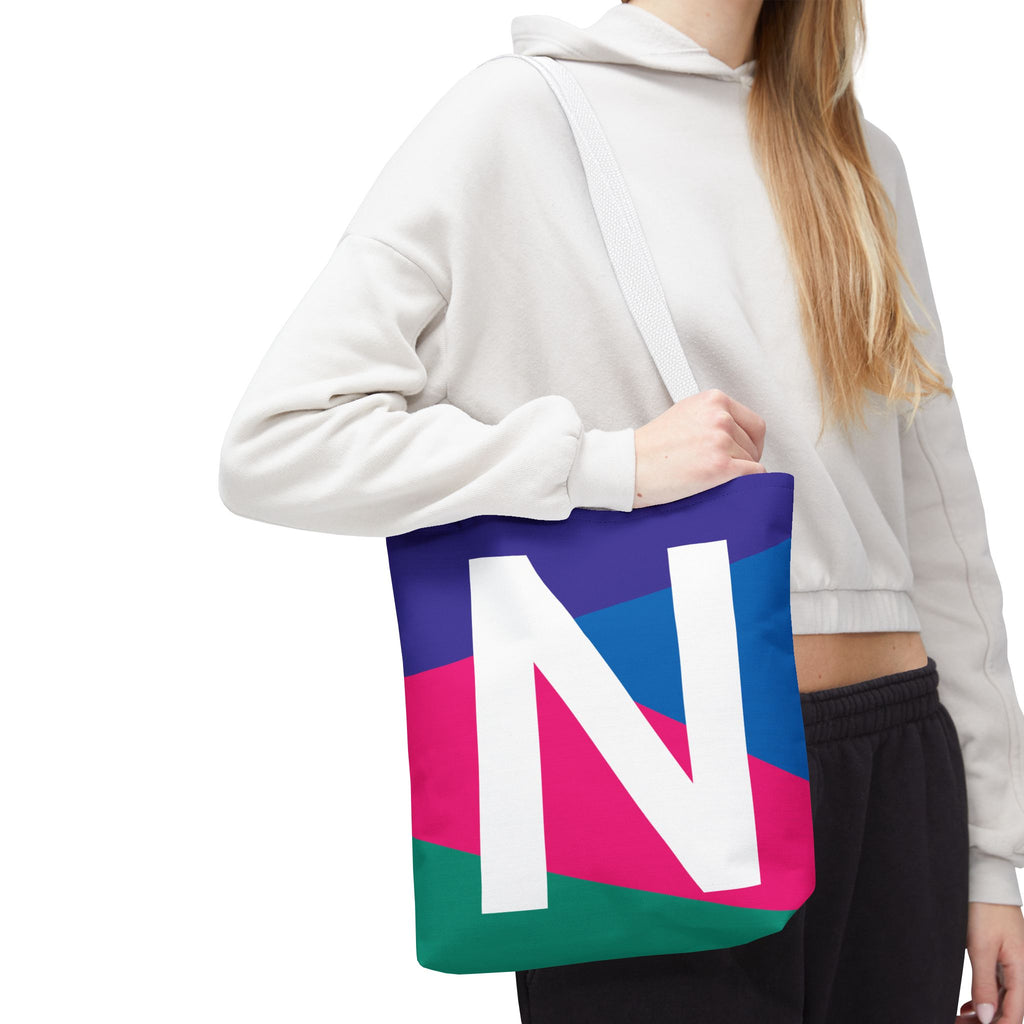 Monogram 'N' Colorblock Tote Bag — Personalized Initial N Shoulder Tote