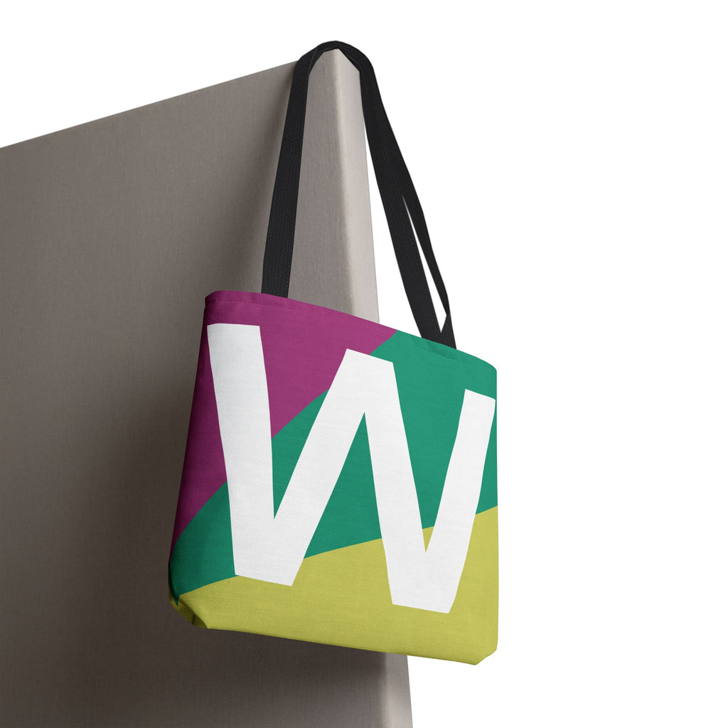 Monogram 'W' Colorblock Tote Bag — Personalized Initial W Shoulder Tote