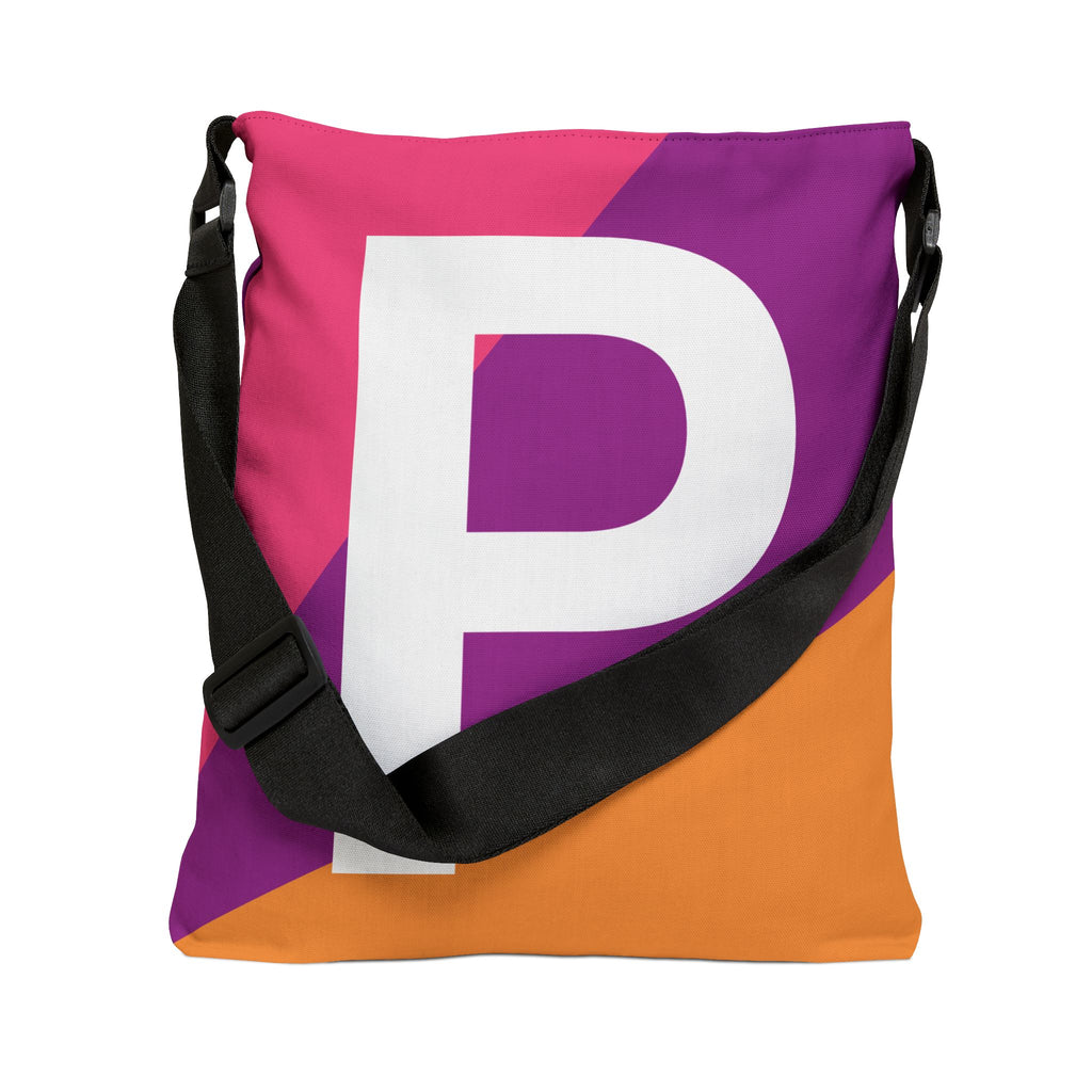 Initial Letter 'P' Colorblock Adjustable Tote Bag — Monogram Alphabet Shoulder Bag