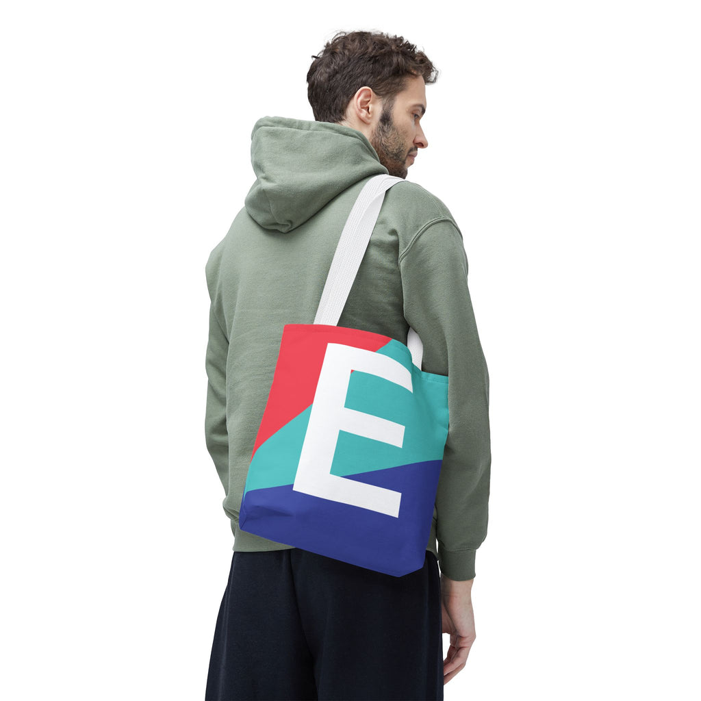 Monogram 'E' Colorblock Tote Bag — Personalized Initial E Shoulder Tote