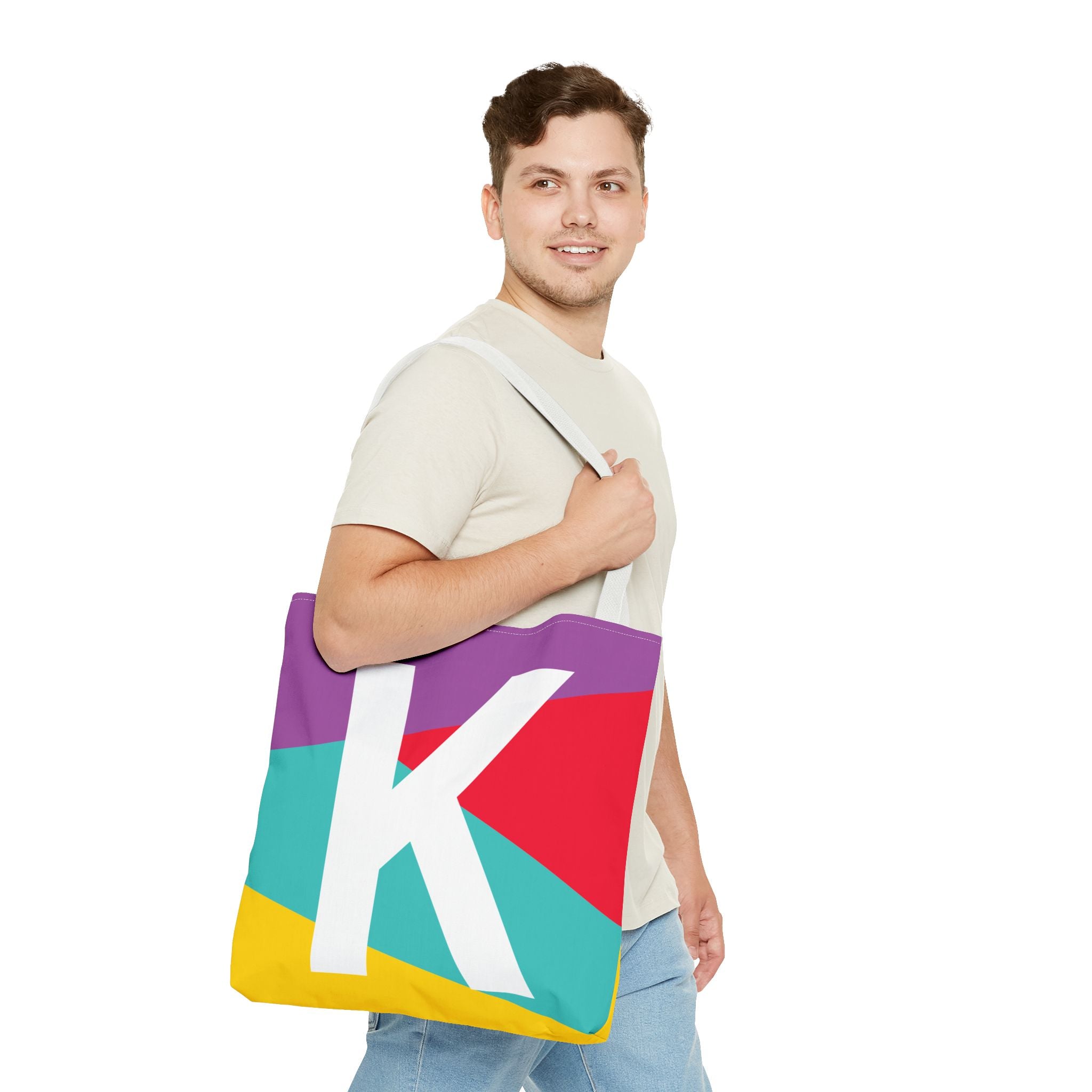 Monogram 'K' Colorblock Tote Bag — Personalized Initial K Shoulder Tote