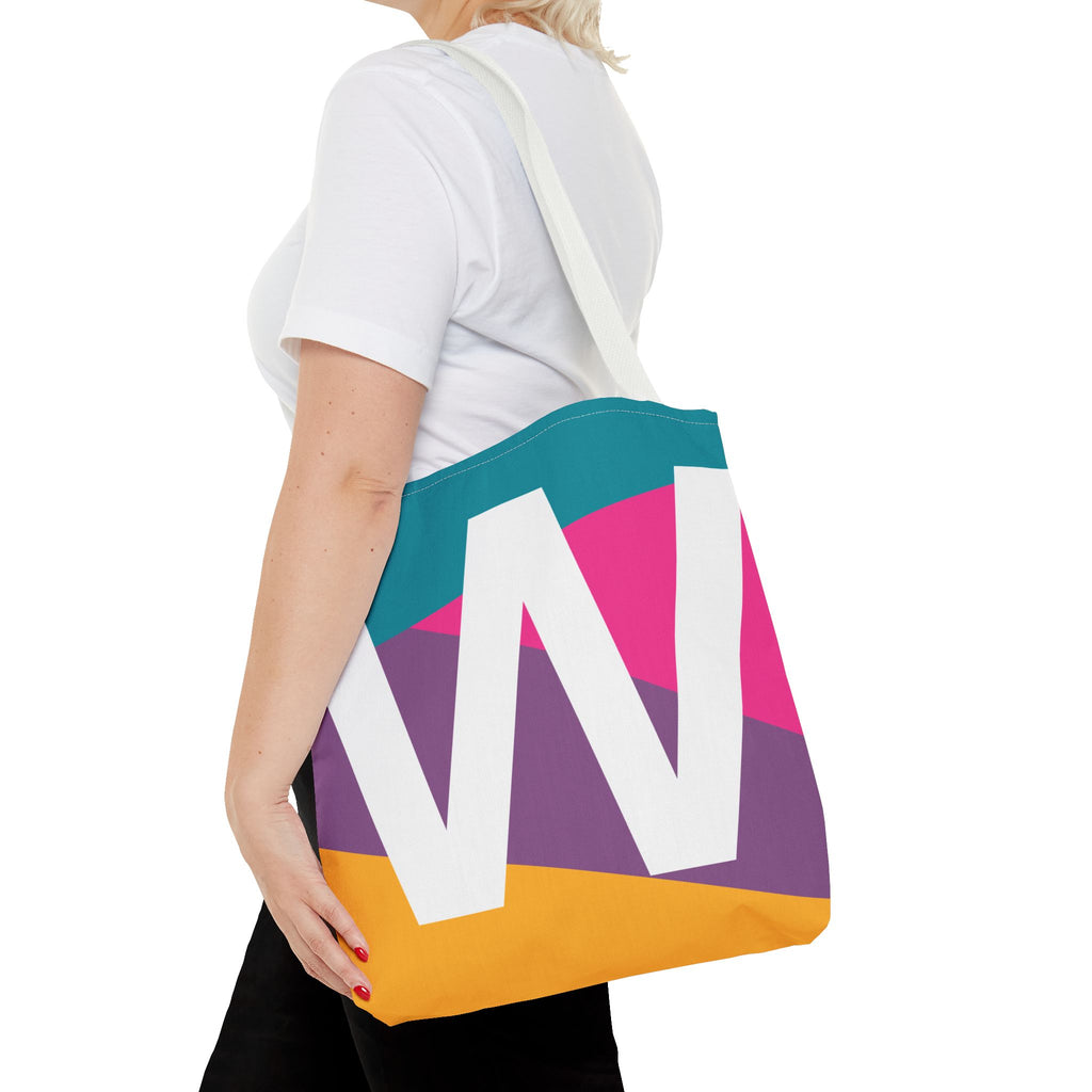 Monogram 'W' Colorblock Tote Bag — Personalized Initial W Shoulder Tote