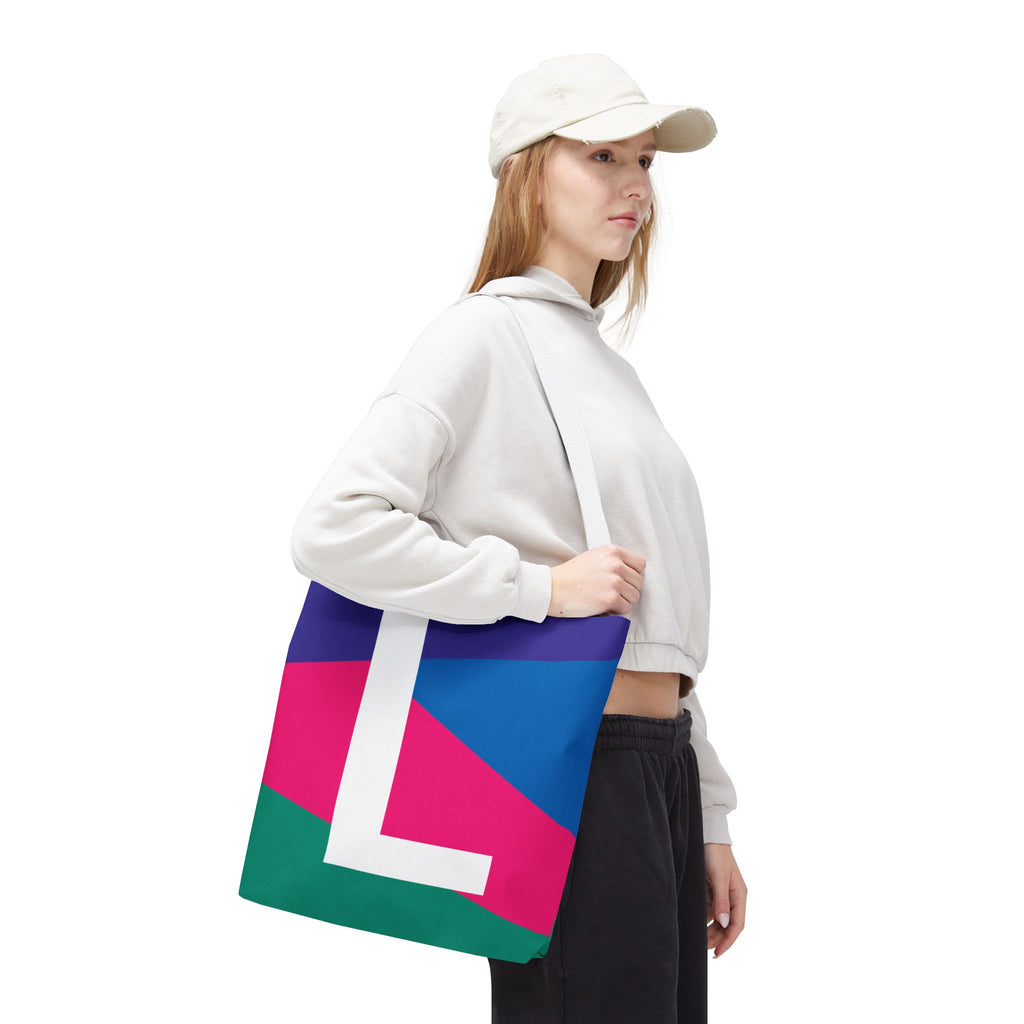 Monogram 'L' Colorblock Tote Bag — Personalized Initial L Shoulder Tote