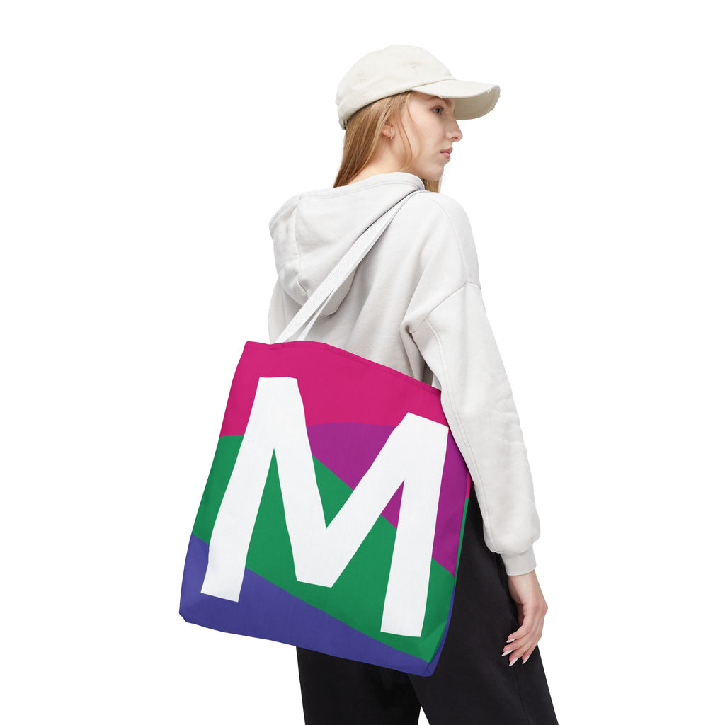 Monogram 'M' Colorblock Tote Bag — Personalized Initial M Shoulder Tote