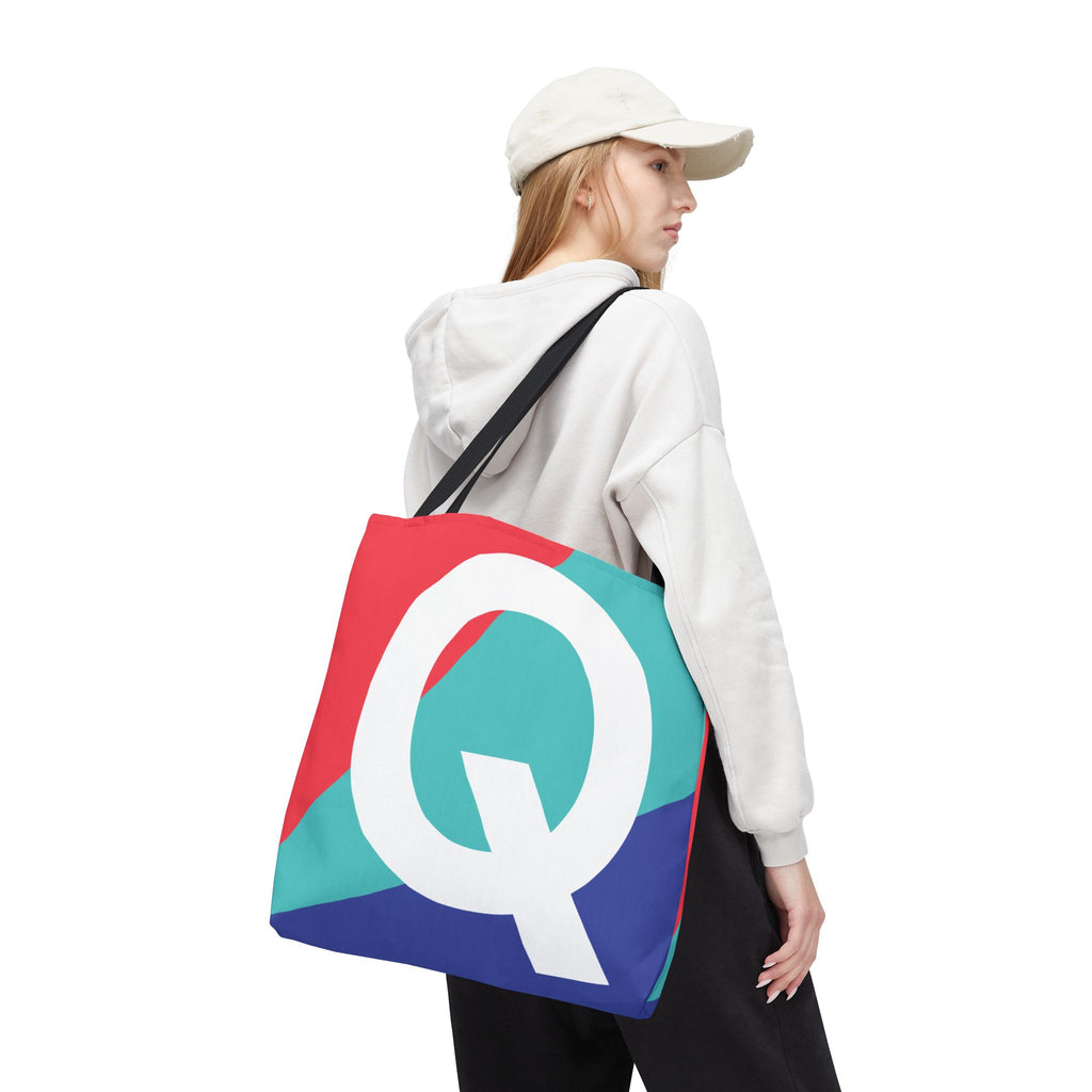 Monogram 'Q' Colorblock Tote Bag — Personalized Initial Q Shoulder Tote