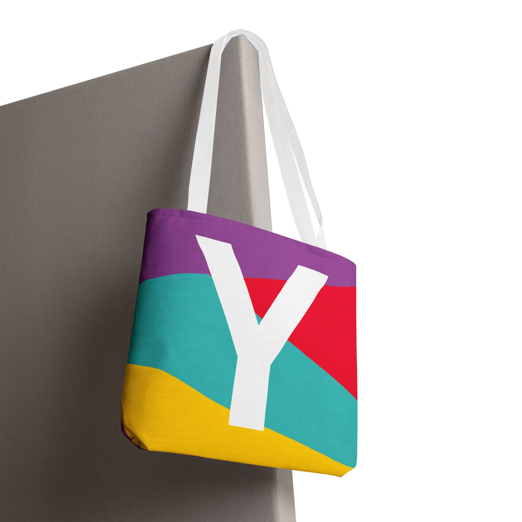 Monogram 'Y' Colorblock Tote Bag — Personalized Initial Y Shoulder Tote