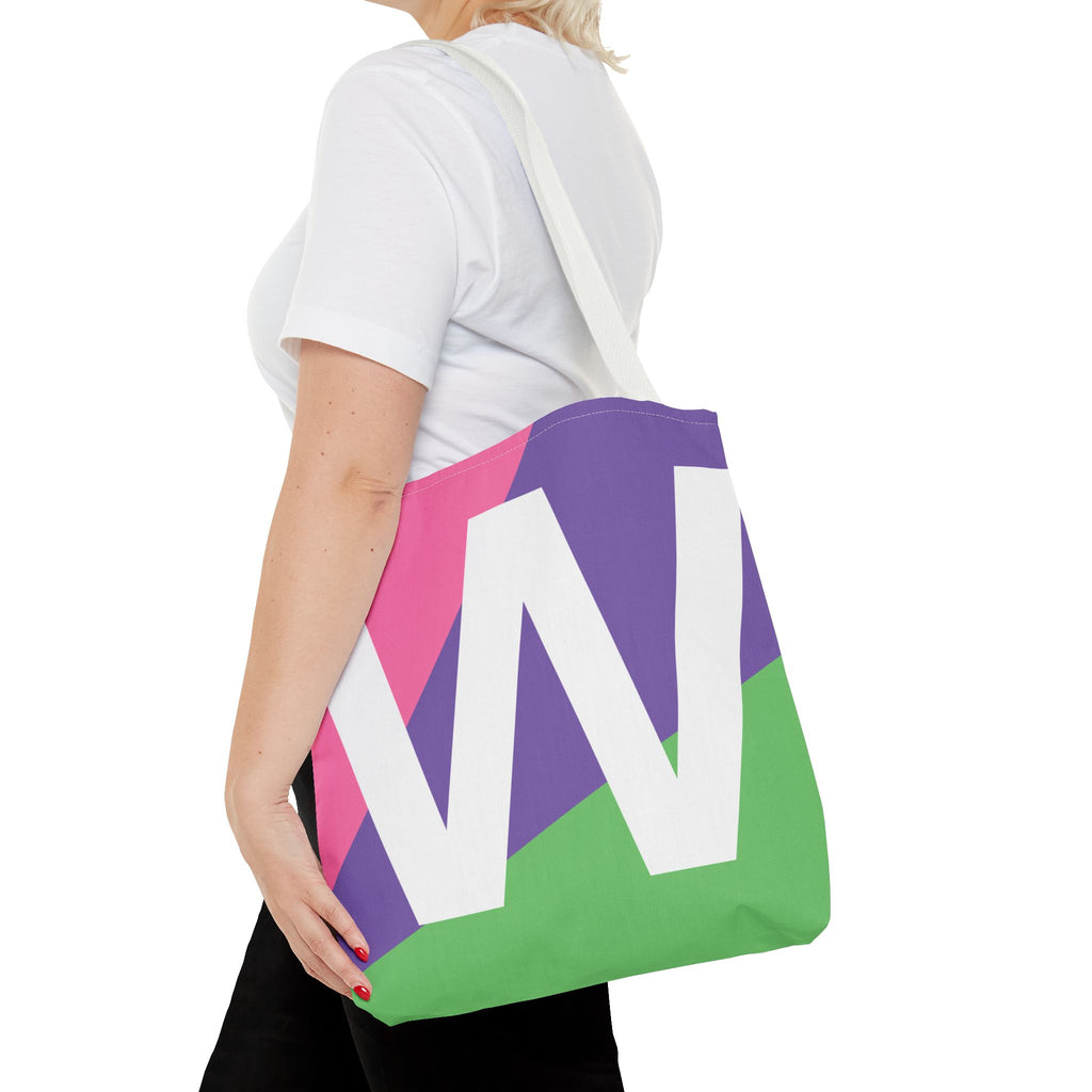 Monogram 'W' Colorblock Tote Bag — Personalized Initial W Shoulder Tote