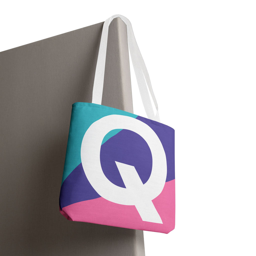 Monogram 'Q' Colorblock Tote Bag — Personalized Initial Q Shoulder Tote