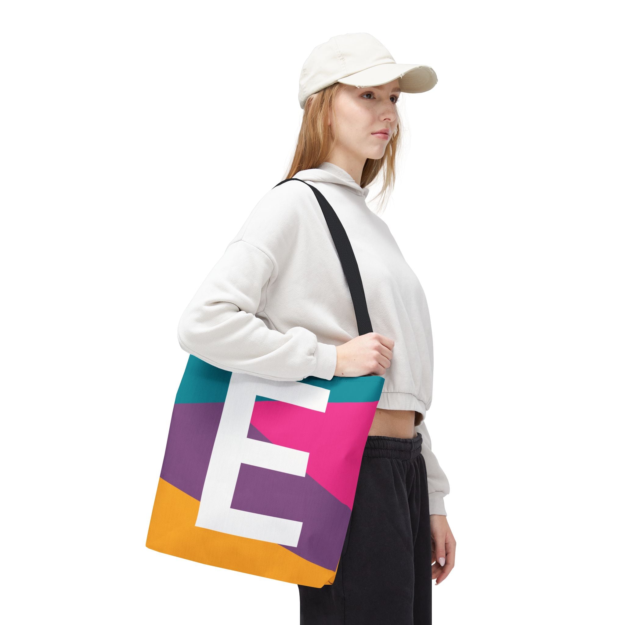 Monogram 'E' Colorblock Tote Bag — Personalized Initial E Shoulder Tote