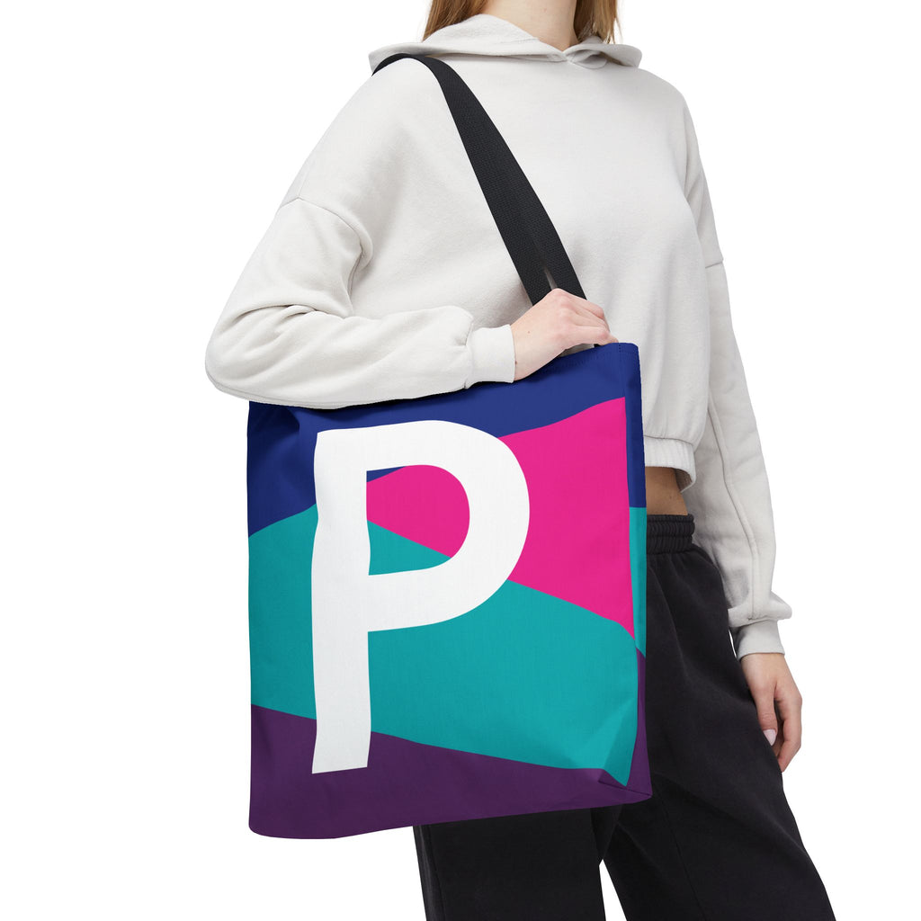 Monogram 'P' Colorblock Tote Bag — Personalized Initial P Shoulder Tote