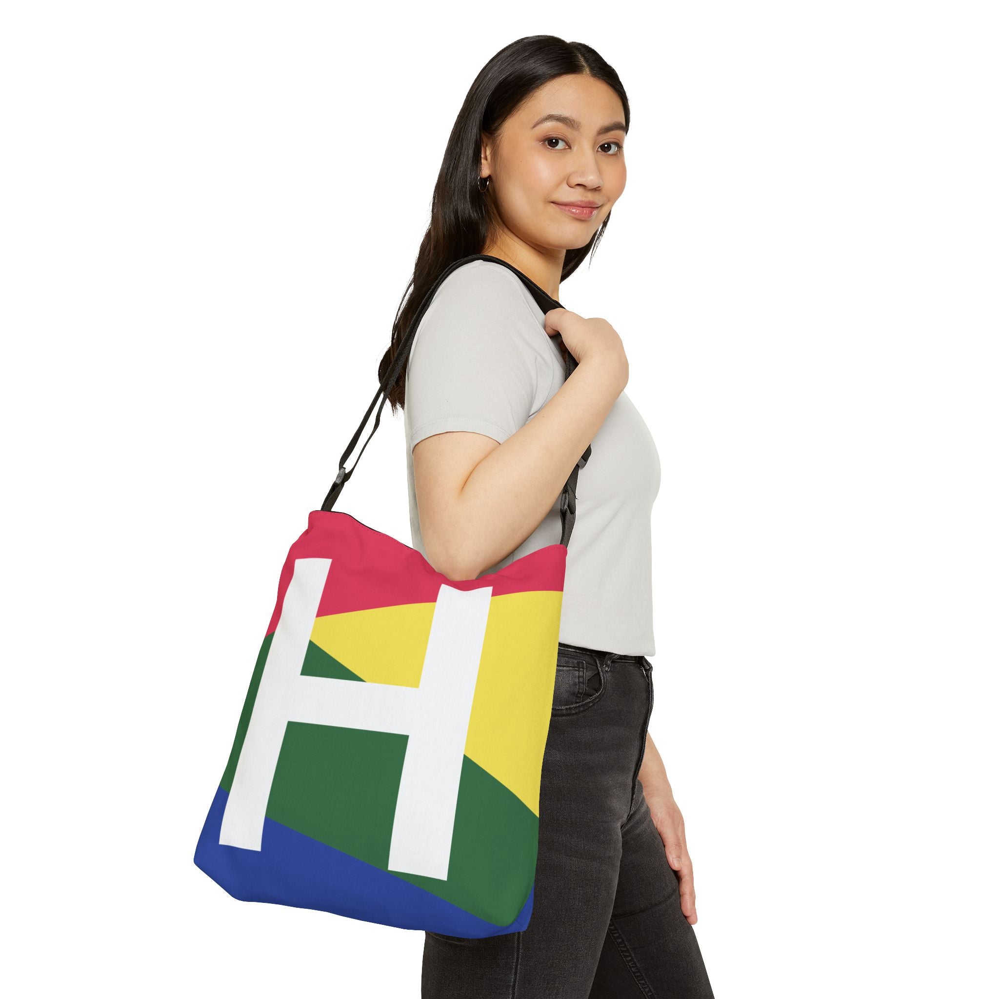 Initial Letter 'H' Colorblock Adjustable Tote Bag — Monogram Alphabet Shoulder Bag