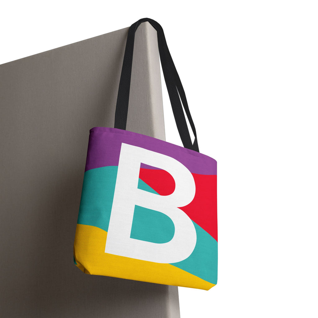Monogram 'B' Colorblock Tote Bag — Personalized Initial B Shoulder Tote