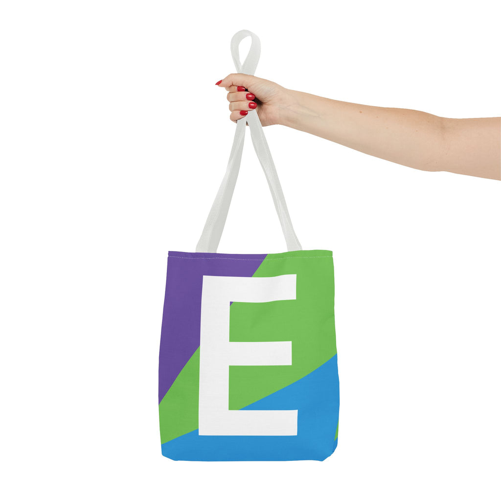 Monogram 'E' Colorblock Tote Bag — Personalized Initial E Shoulder Tote