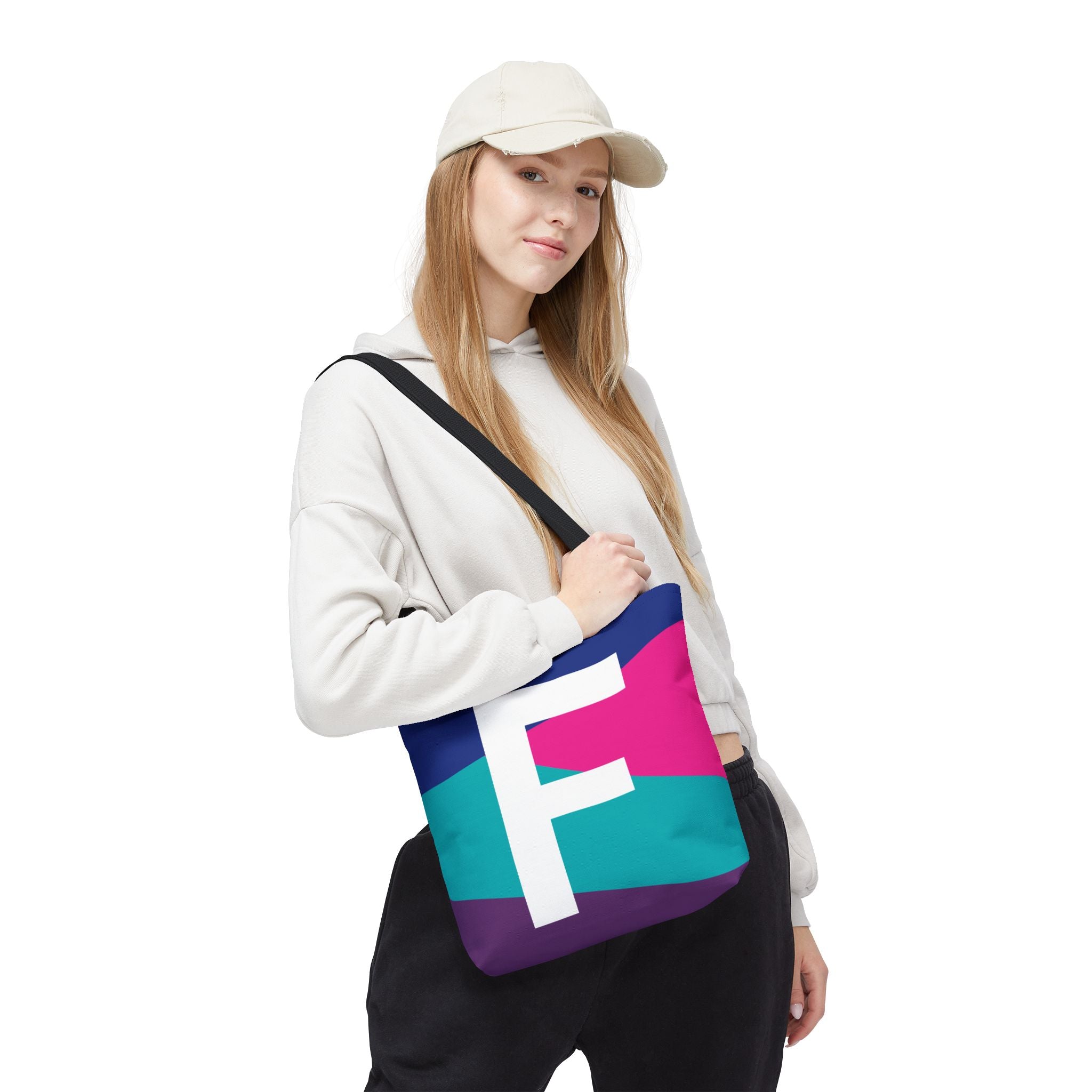 Monogram 'F' Colorblock Tote Bag — Personalized Initial F Shoulder Tote