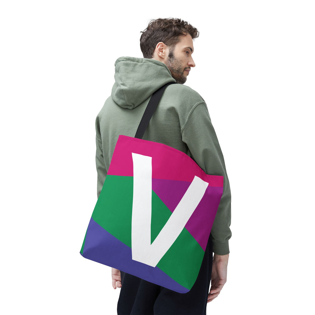 Monogram 'V' Colorblock Tote Bag — Personalized Initial V Shoulder Tote