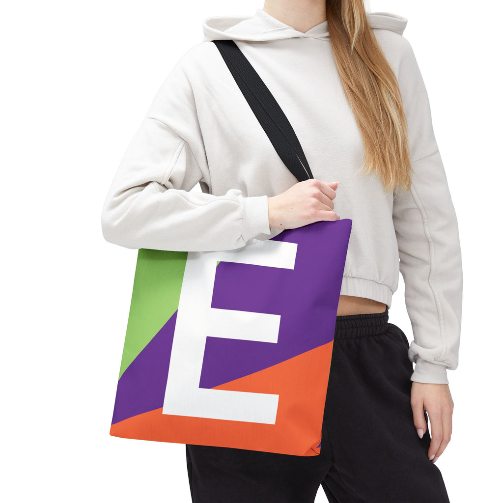 Monogram 'E' Colorblock Tote Bag — Personalized Initial E Shoulder Tote