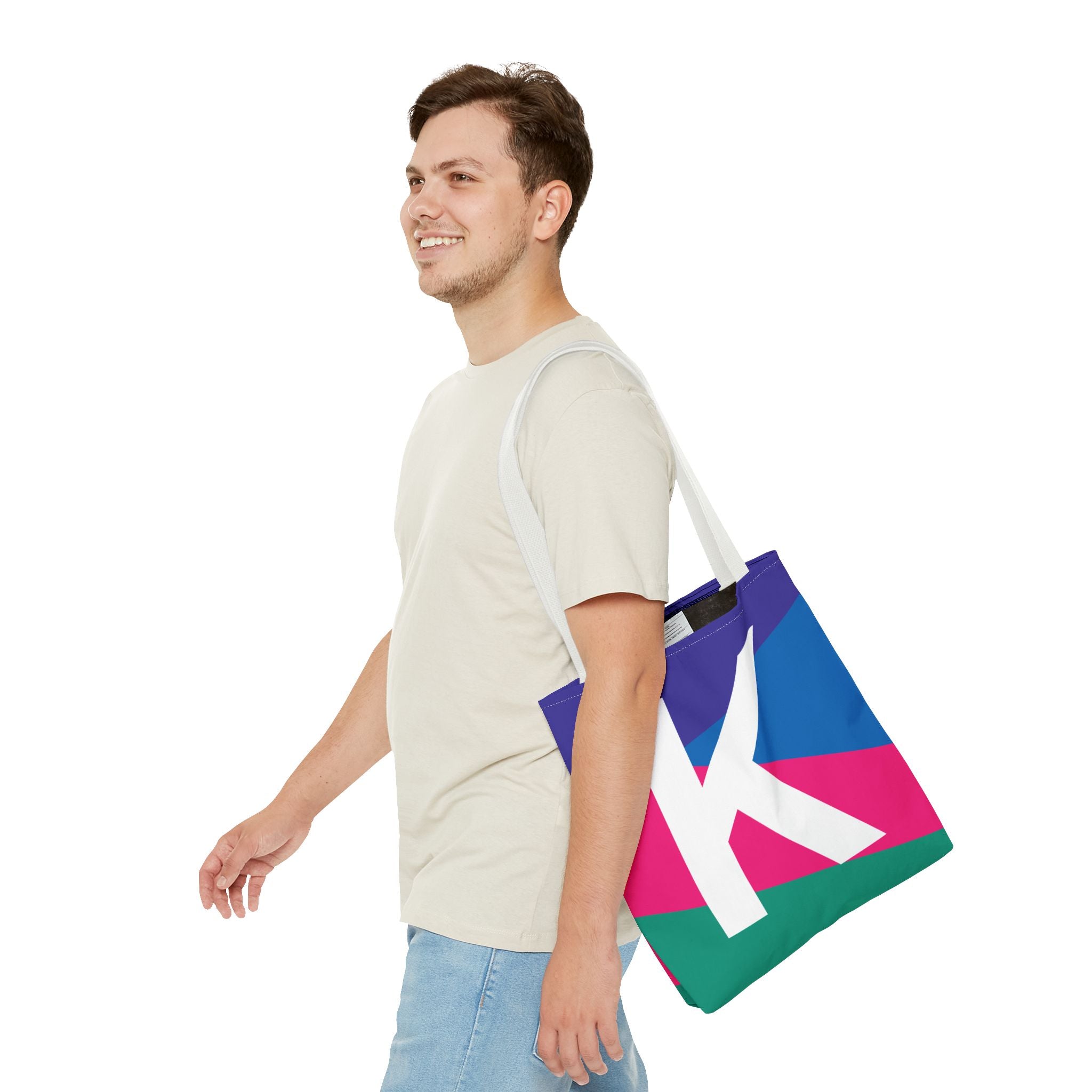 Monogram 'K' Colorblock Tote Bag — Personalized Initial K Shoulder Tote
