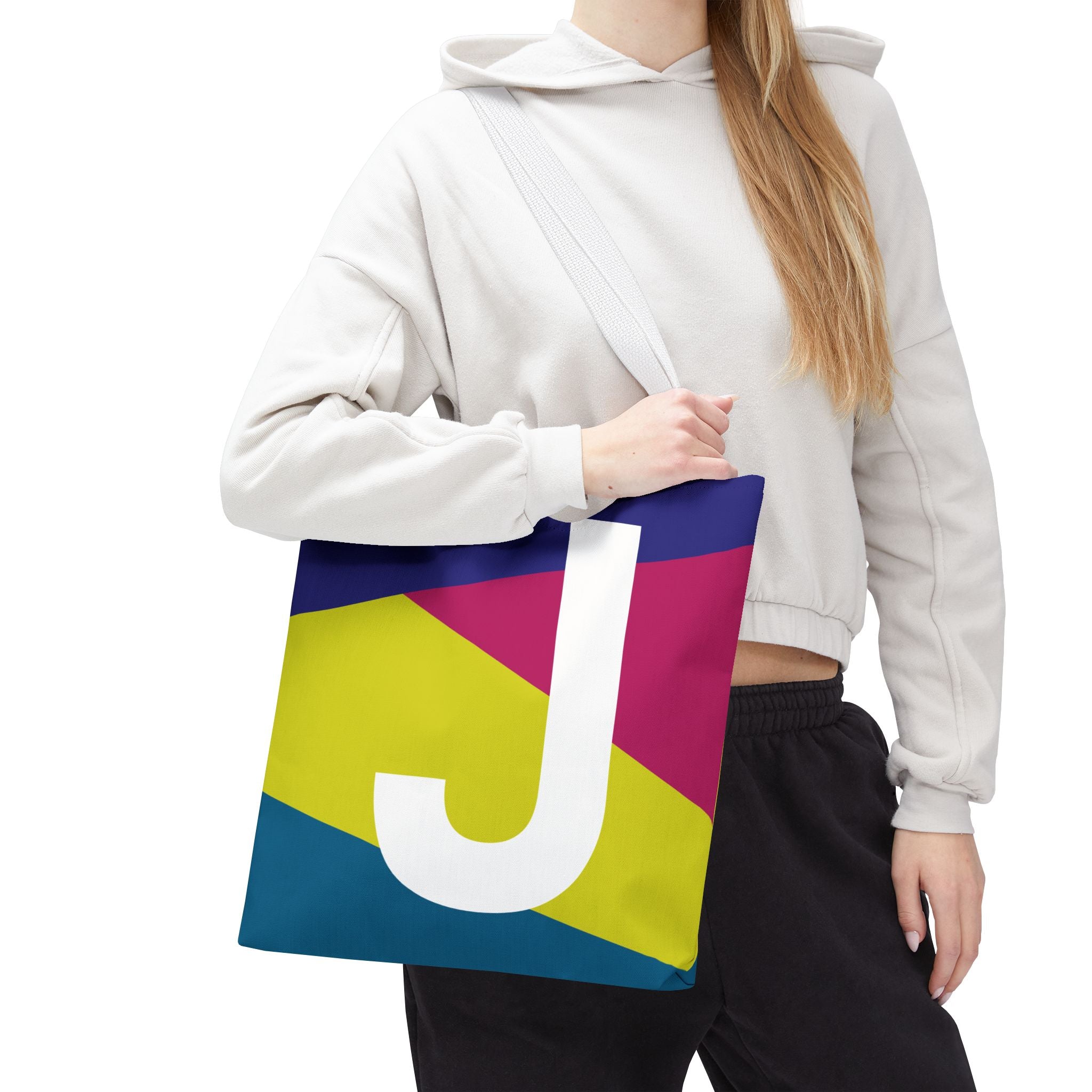 Monogram 'J' Colorblock Tote Bag — Personalized Initial J Shoulder Tote