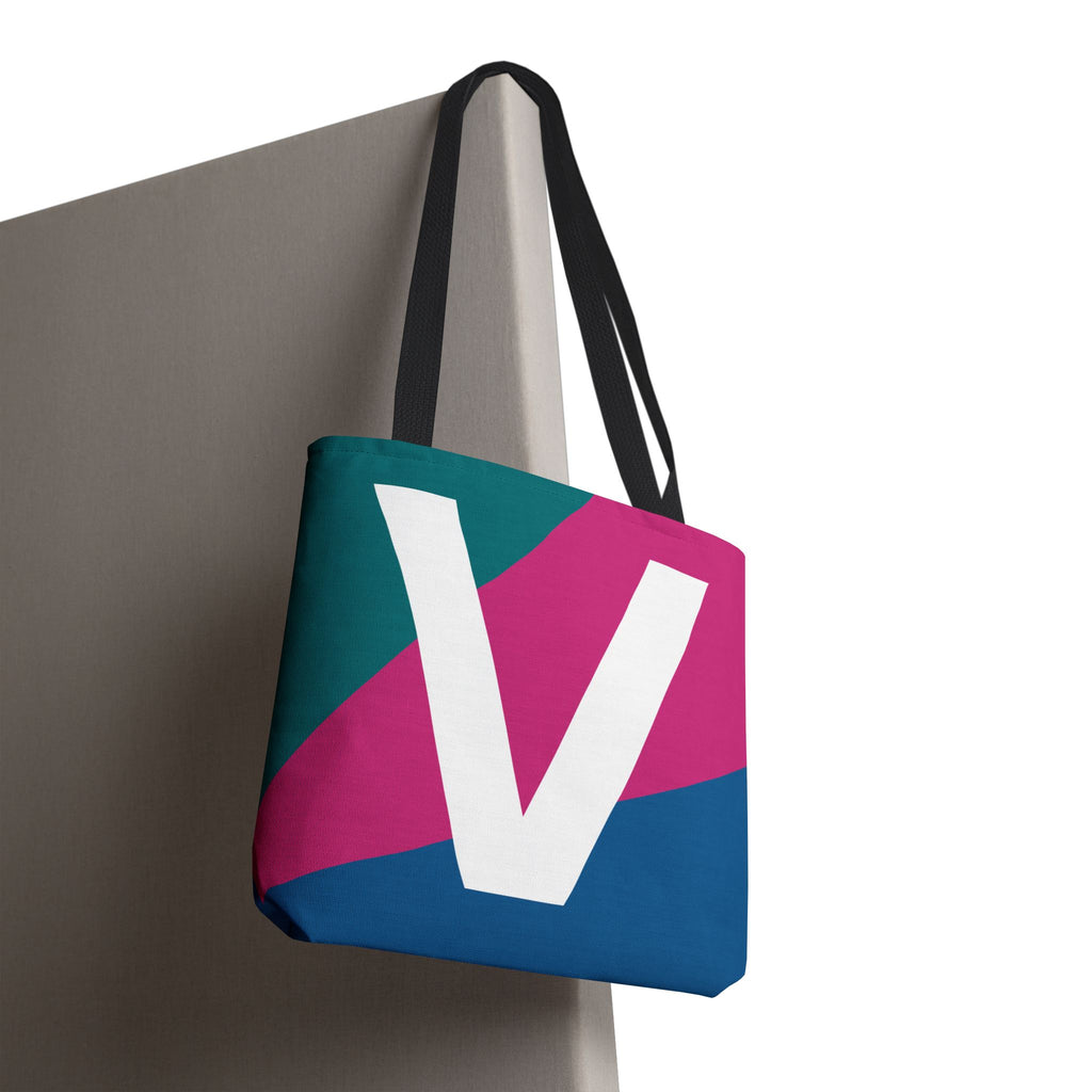 Monogram 'V' Colorblock Tote Bag — Personalized Initial V Shoulder Tote