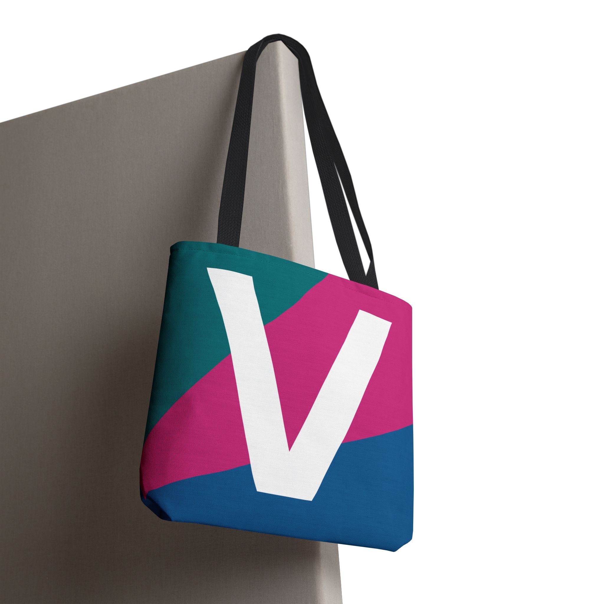 Monogram 'V' Colorblock Tote Bag — Personalized Initial V Shoulder Tote
