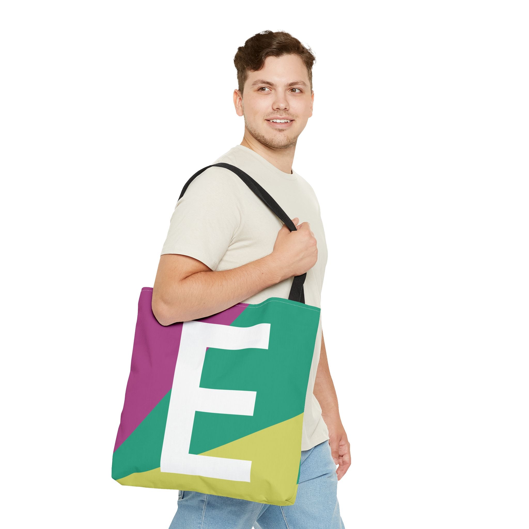 Monogram 'E' Colorblock Tote Bag — Personalized Initial E Shoulder Tote
