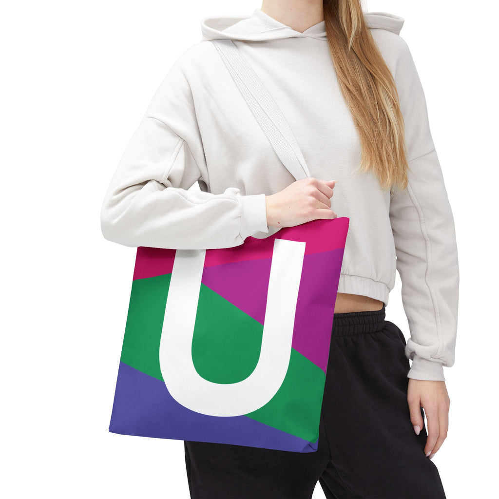 Monogram 'U' Colorblock Tote Bag — Personalized Initial U Shoulder Tote