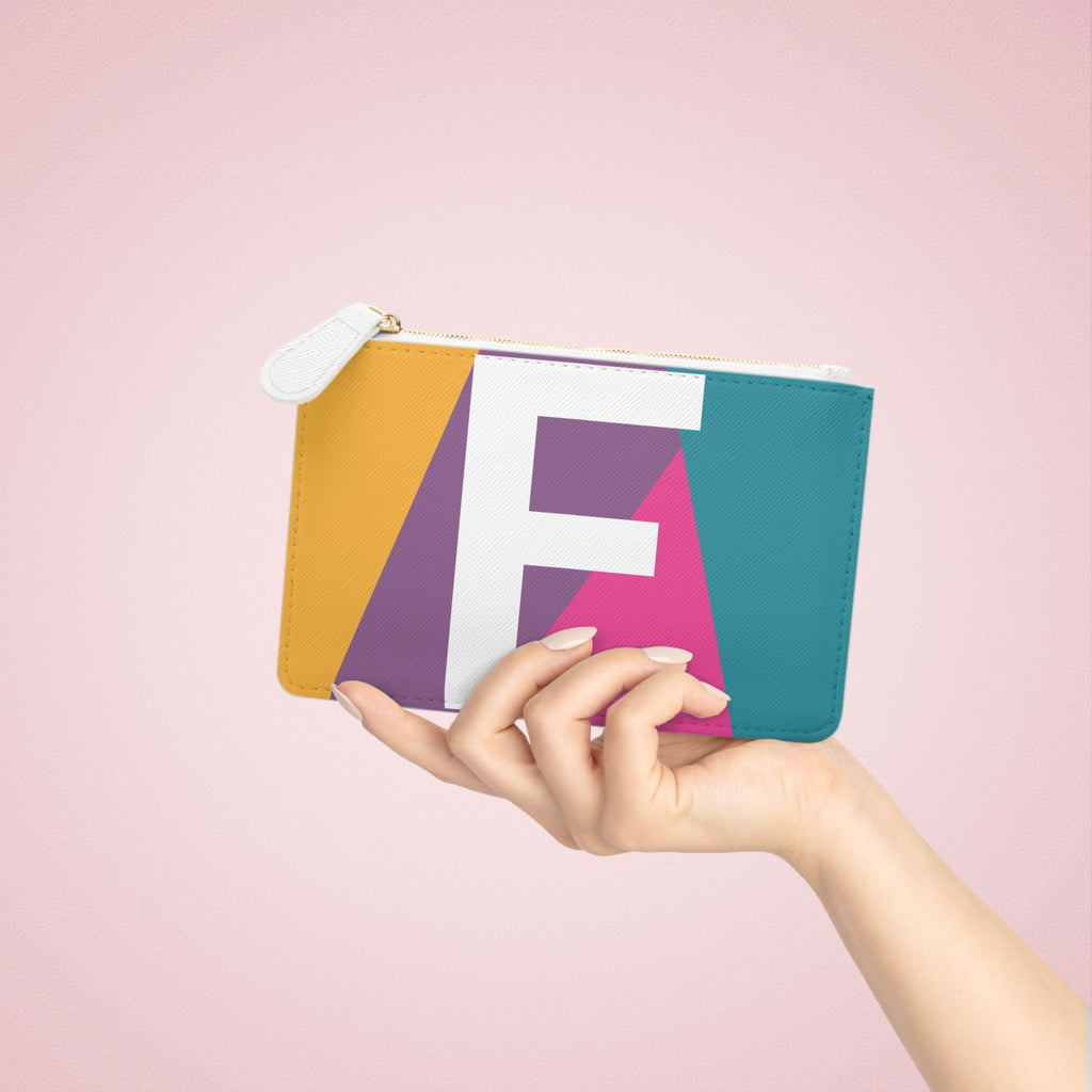 Initial F Mini Clutch — Colorblock Monogram Wristlet Wallet