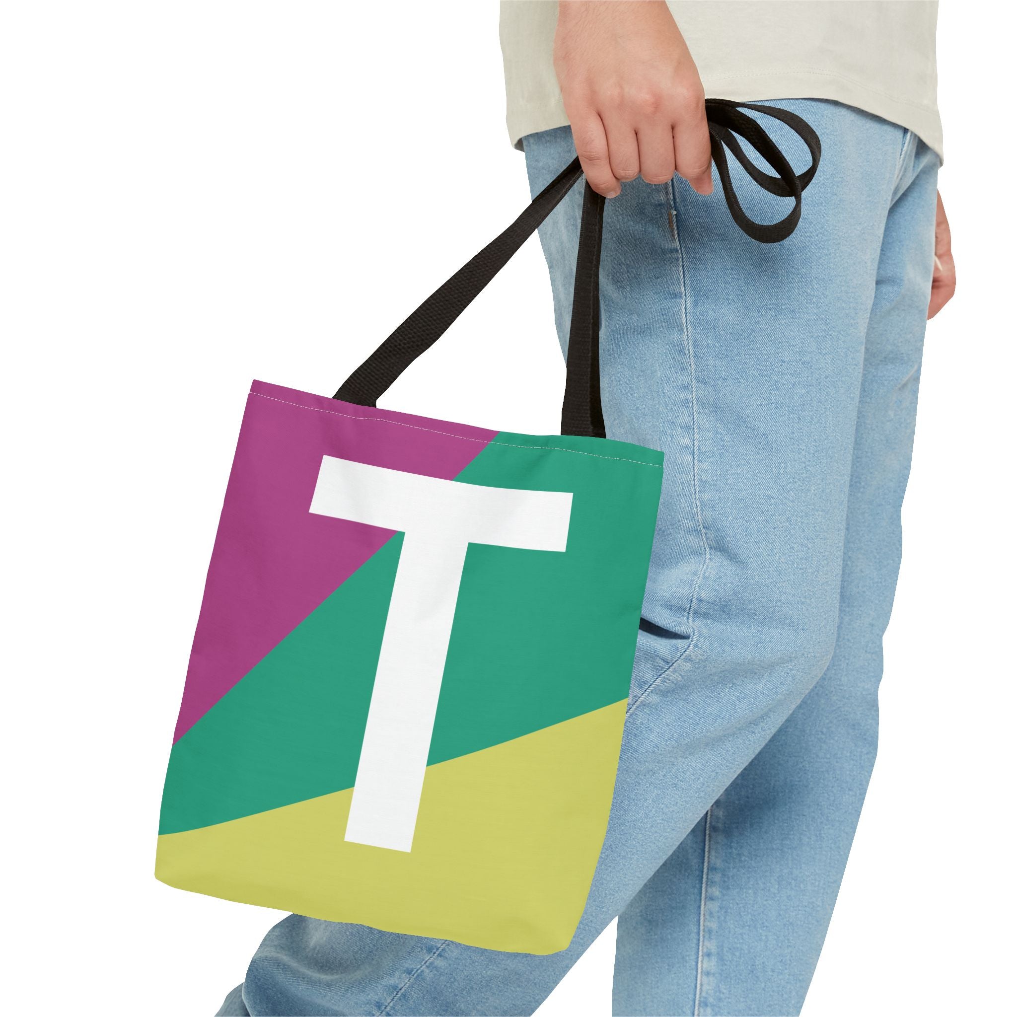 Monogram 'T' Colorblock Tote Bag — Personalized Initial T Shoulder Tote