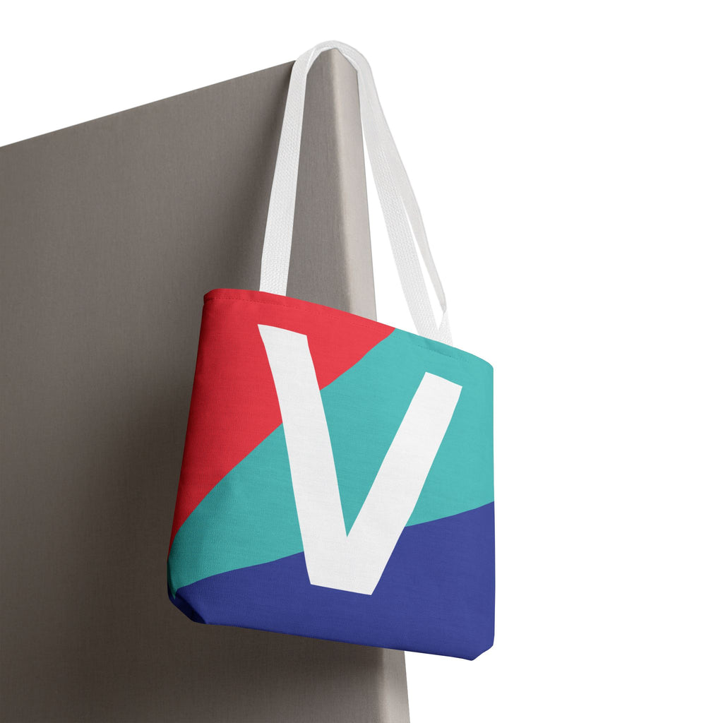 Monogram 'V' Colorblock Tote Bag — Personalized Initial V Shoulder Tote