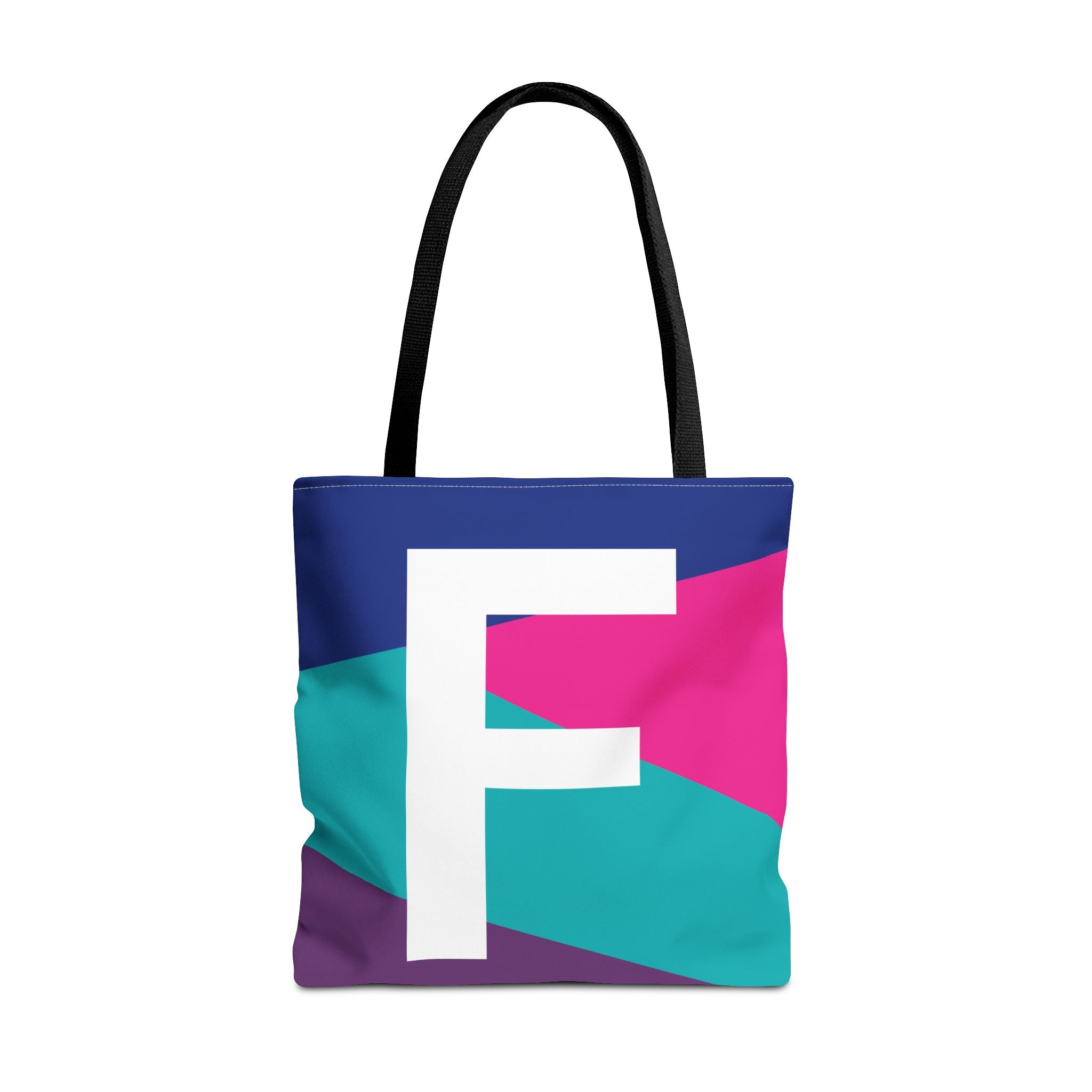 Monogram 'F' Colorblock Tote Bag — Personalized Initial F Shoulder Tote