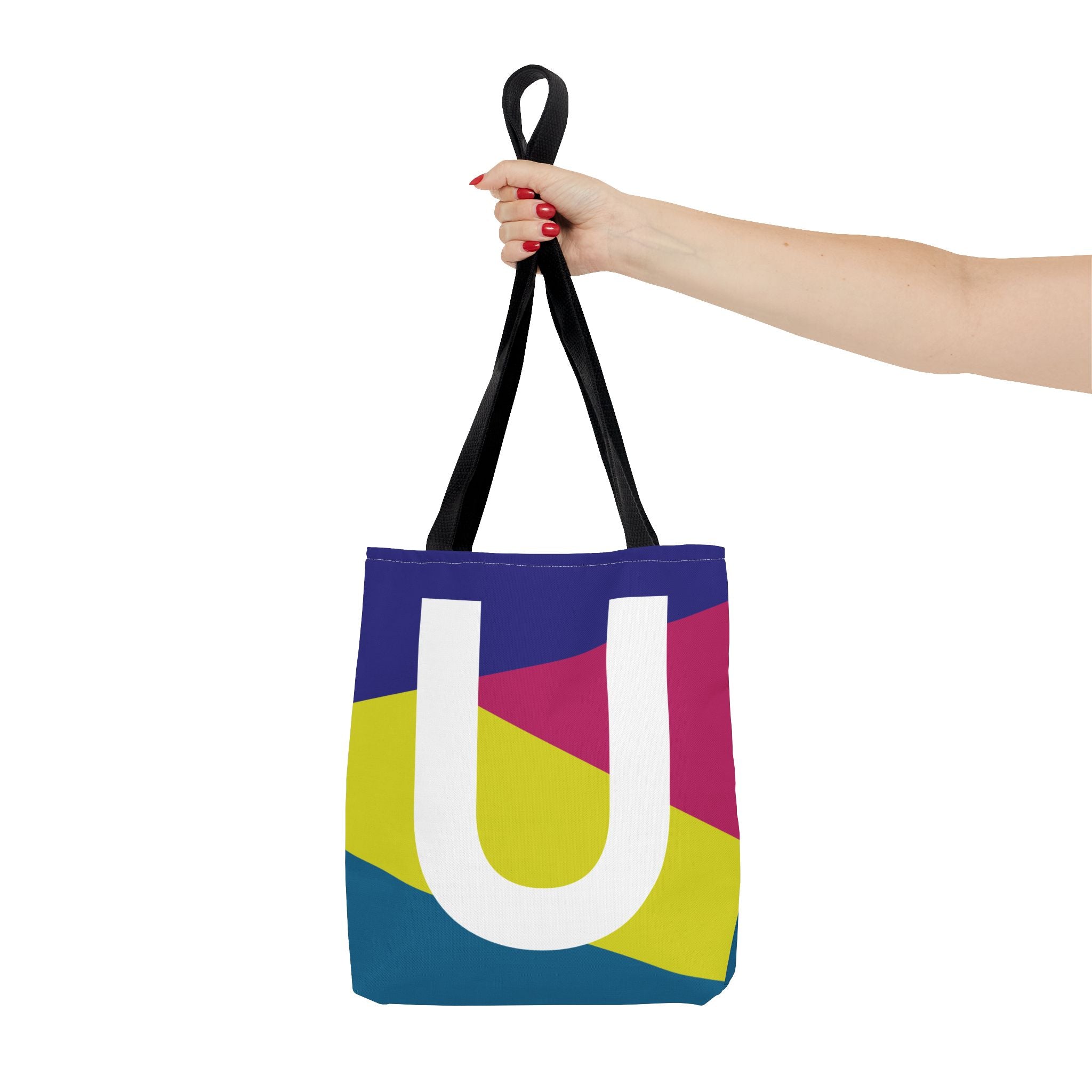 Monogram 'U' Colorblock Tote Bag — Personalized Initial U Shoulder Tote