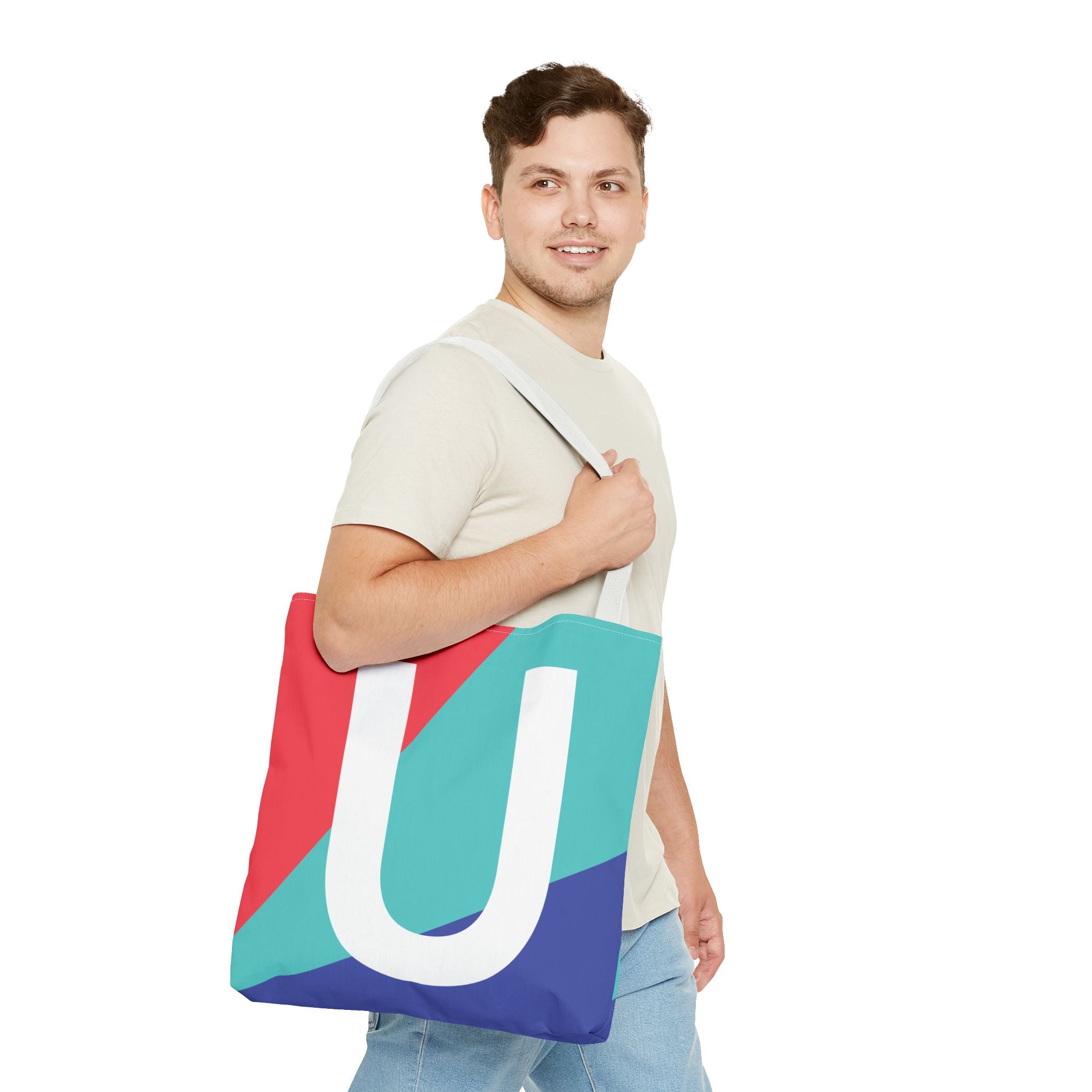 Monogram 'U' Colorblock Tote Bag — Personalized Initial U Shoulder Tote
