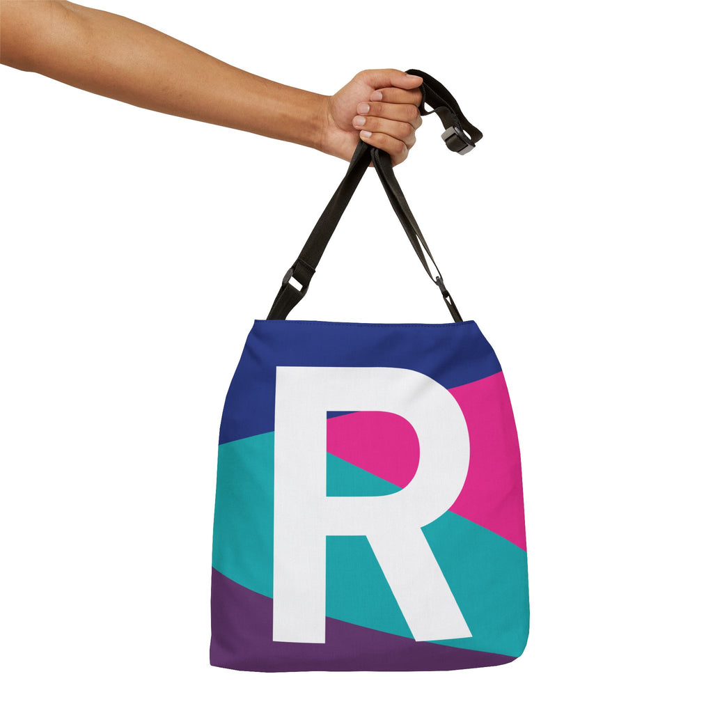Initial Letter 'R' Colorblock Adjustable Tote Bag — Monogram Alphabet Shoulder Bag