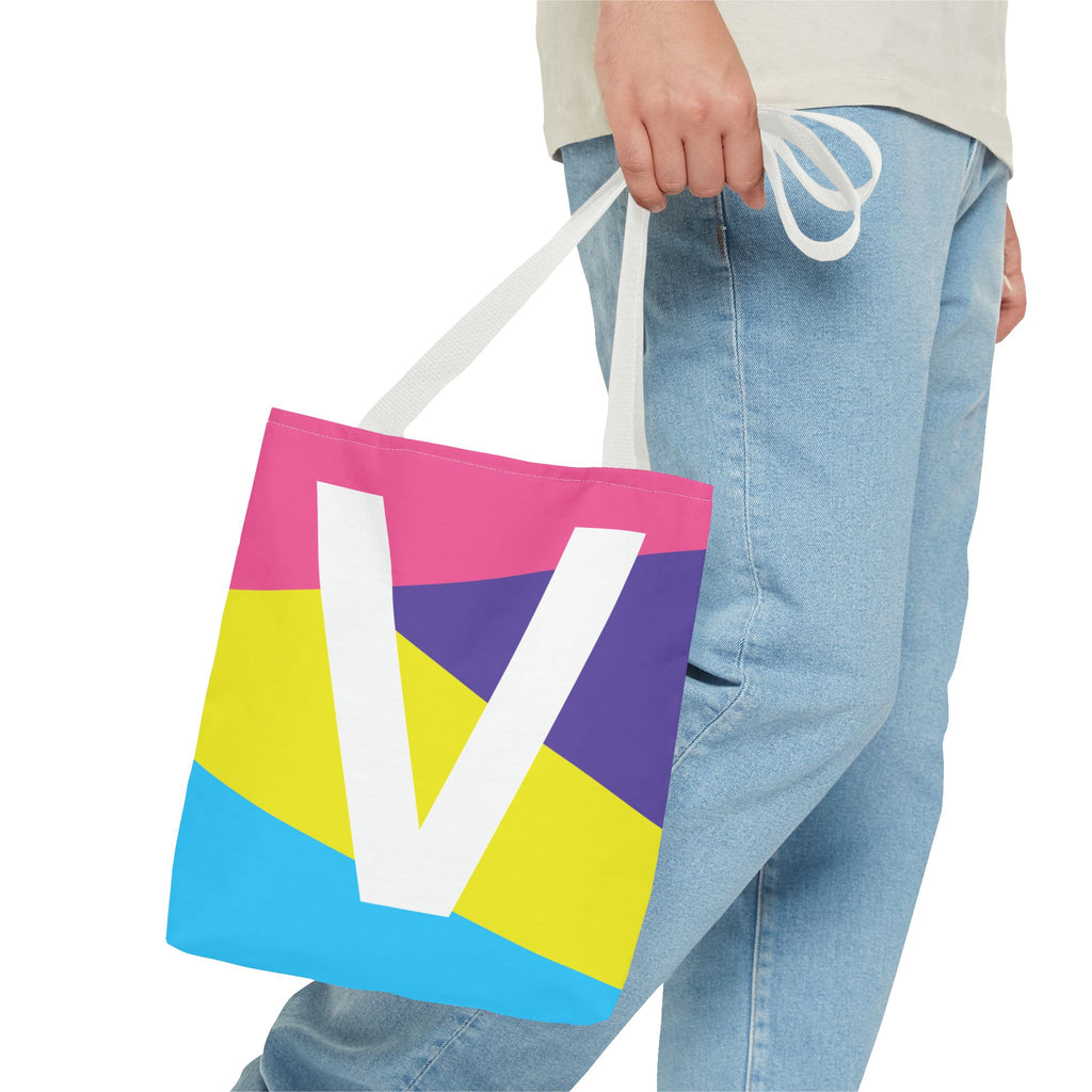 Monogram 'V' Colorblock Tote Bag — Personalized Initial V Shoulder Tote