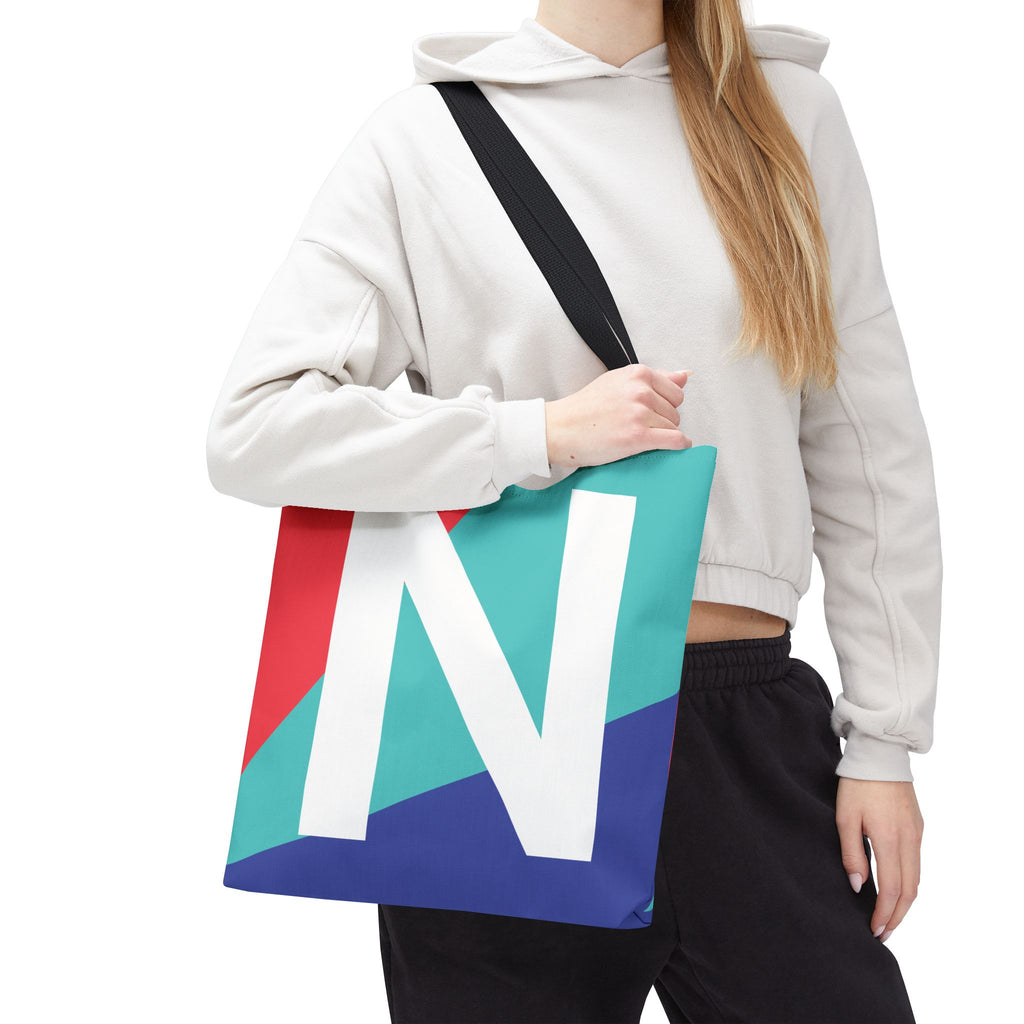 Monogram 'N' Colorblock Tote Bag — Personalized Initial N Shoulder Tote