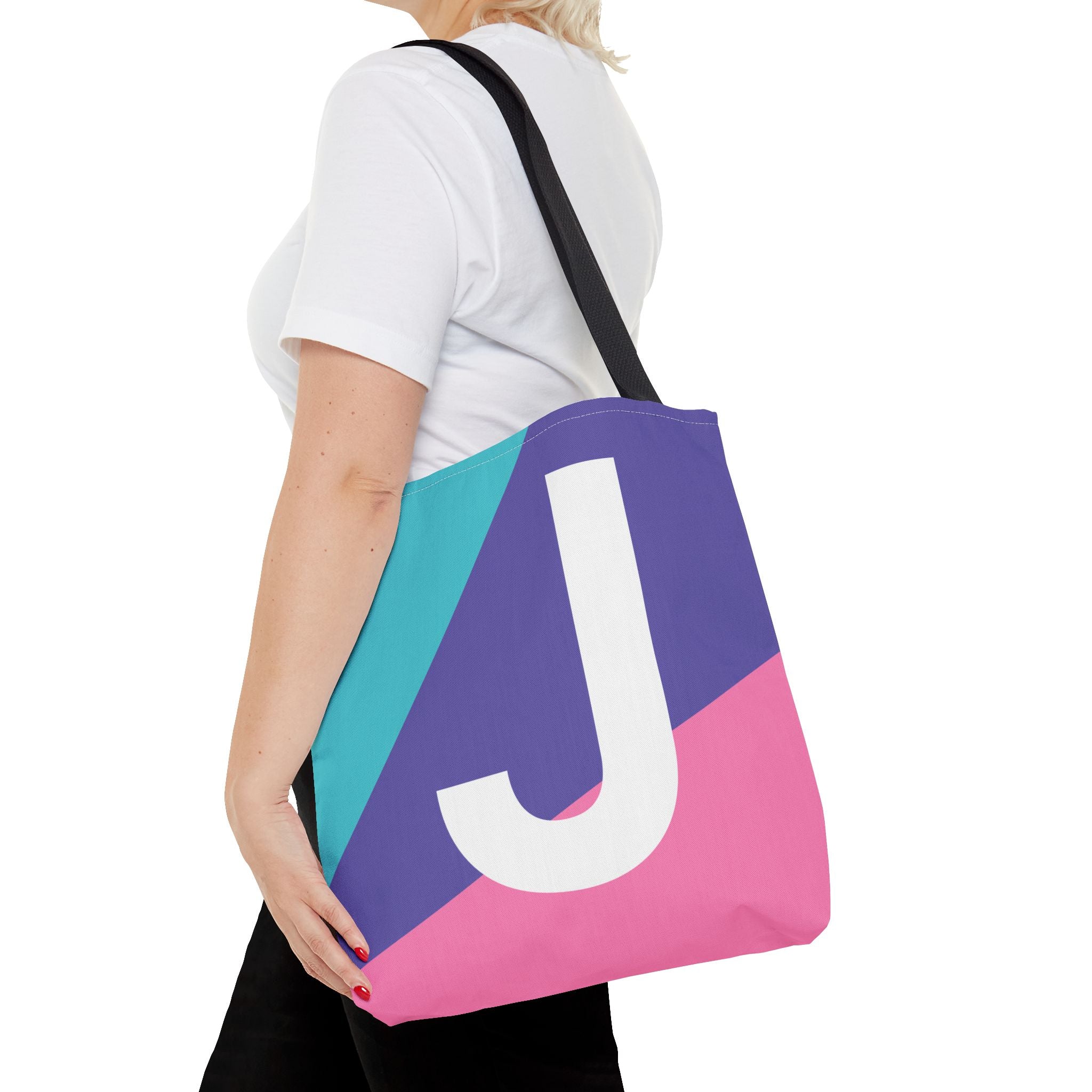Monogram 'J' Colorblock Tote Bag — Personalized Initial J Shoulder Tote