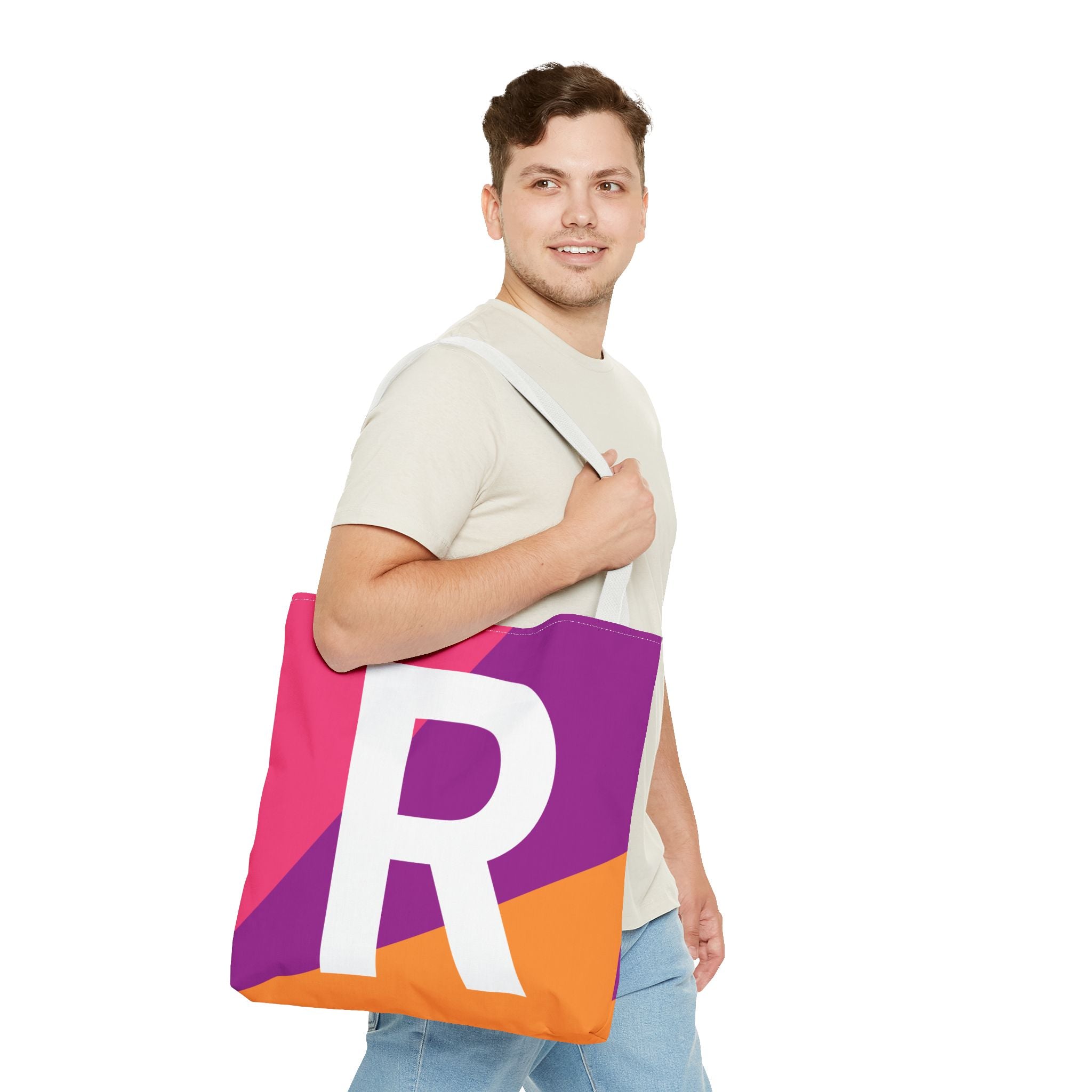 Monogram 'R' Colorblock Tote Bag — Personalized Initial R Shoulder Tote