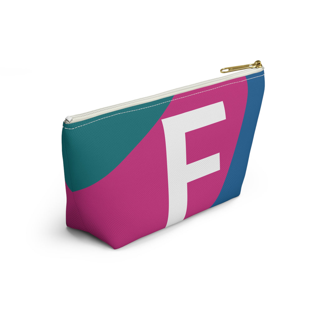 Initials Colorblock Accessory Pouch — Monogram F T-Bottom Cosmetic Bag