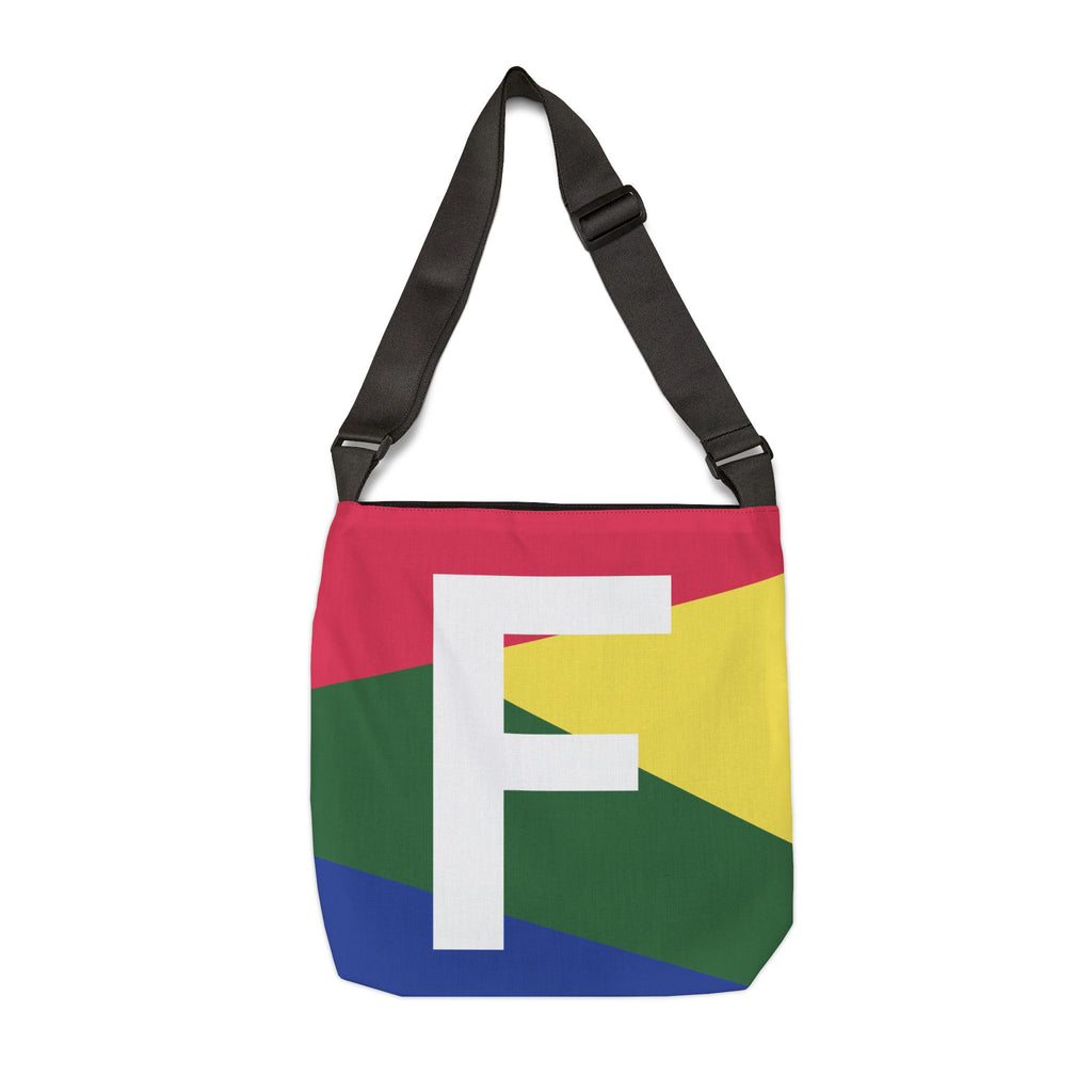 Initial Letter 'F' Colorblock Adjustable Tote Bag — Monogram Alphabet Shoulder Bag