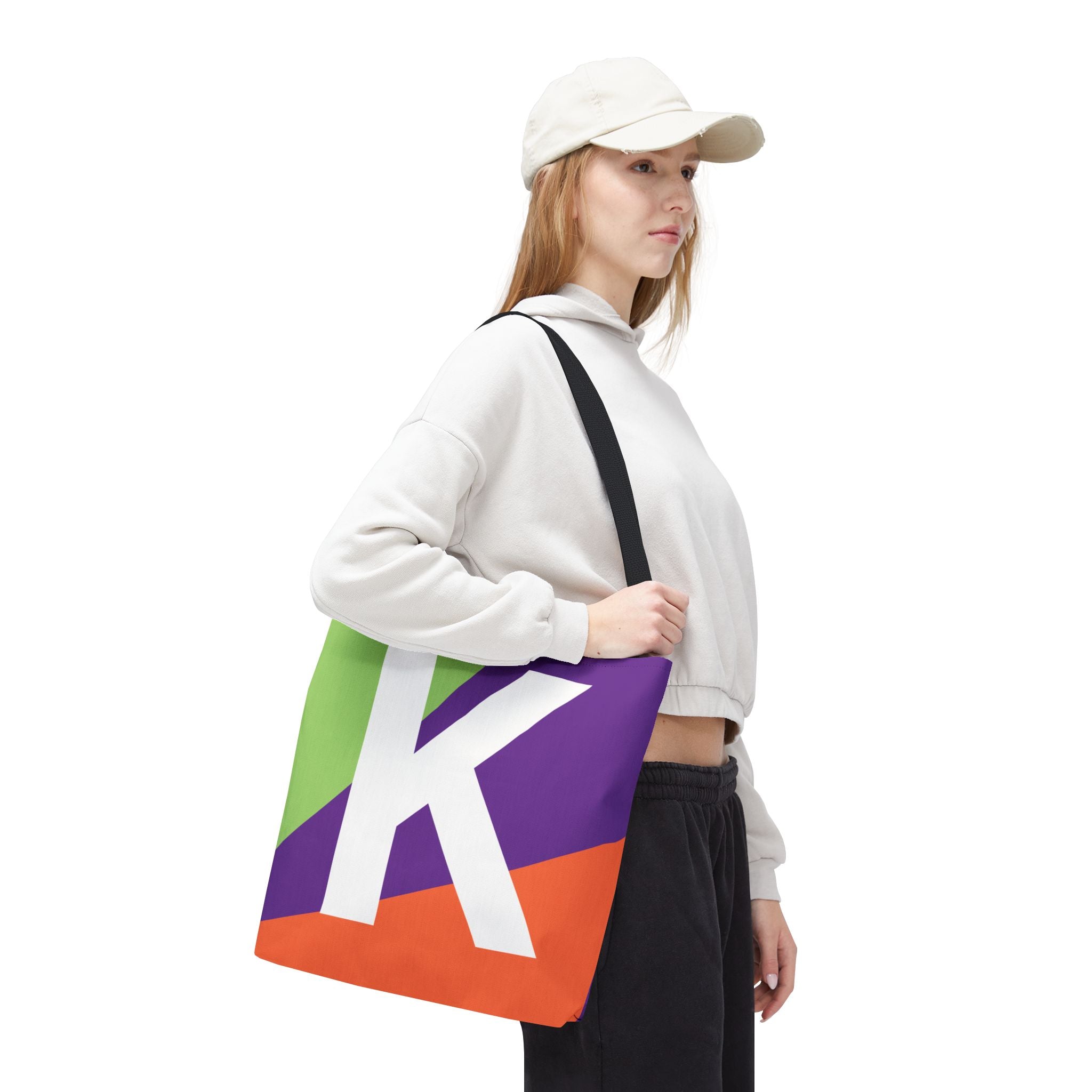 Monogram 'K' Colorblock Tote Bag — Personalized Initial K Shoulder Tote