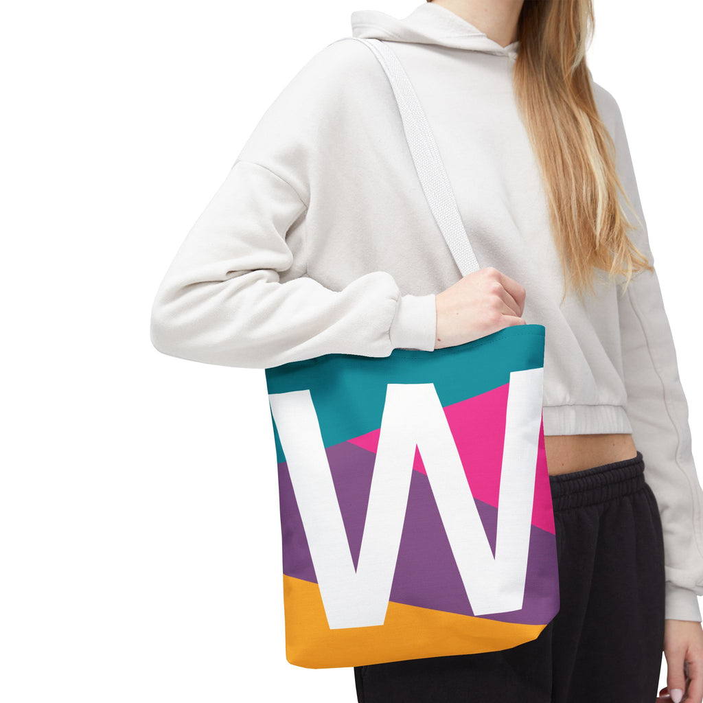 Monogram 'W' Colorblock Tote Bag — Personalized Initial W Shoulder Tote