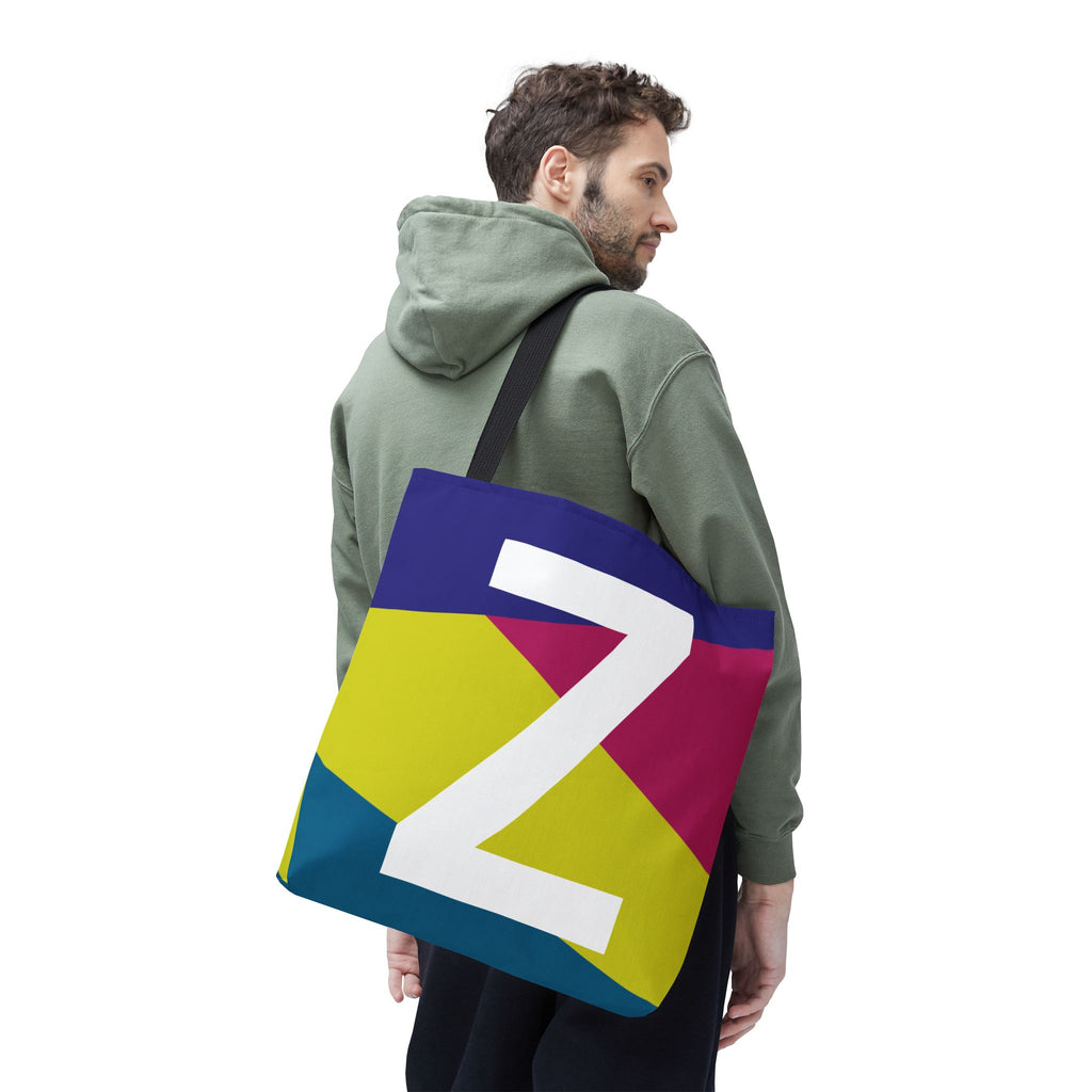 Monogram 'Z' Colorblock Tote Bag — Personalized Initial Z Shoulder Tote