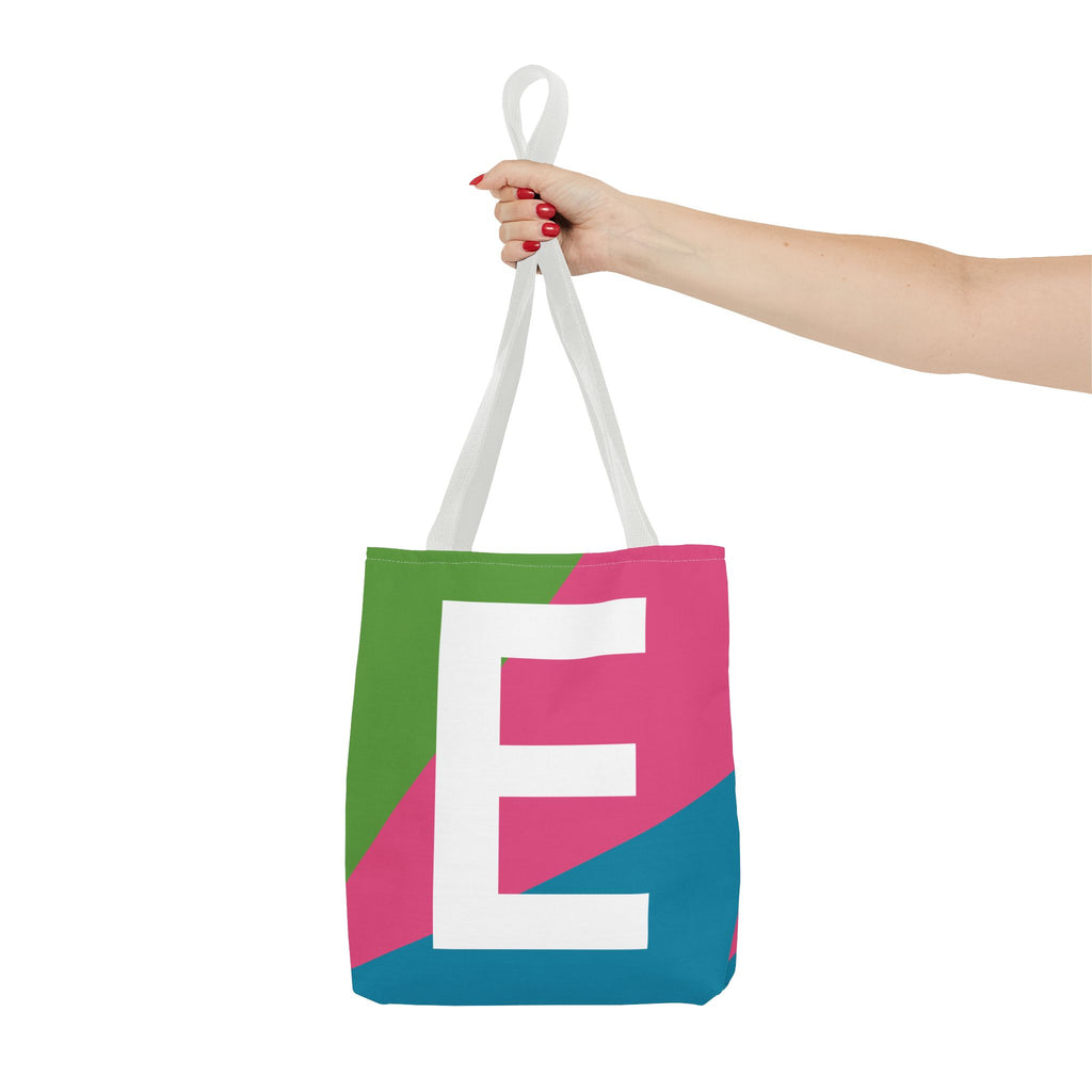 Monogram 'E' Colorblock Tote Bag — Personalized Initial E Shoulder Tote